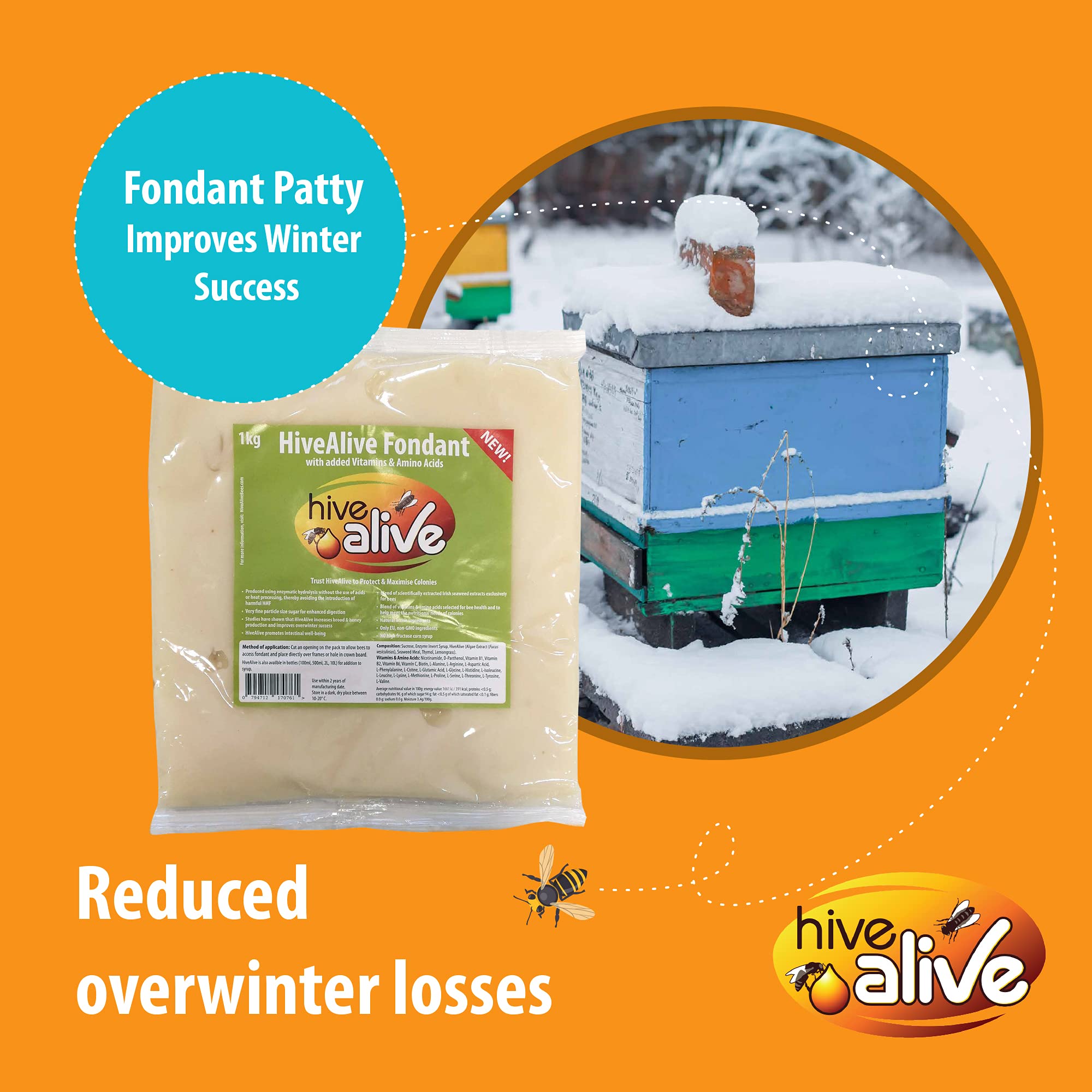 HIVE ALIVE Fondant Bee Food Supplement - Natural Feed Enhancer with Vitamins & Amino Acids - Ideal for Winter/Spring - Single
