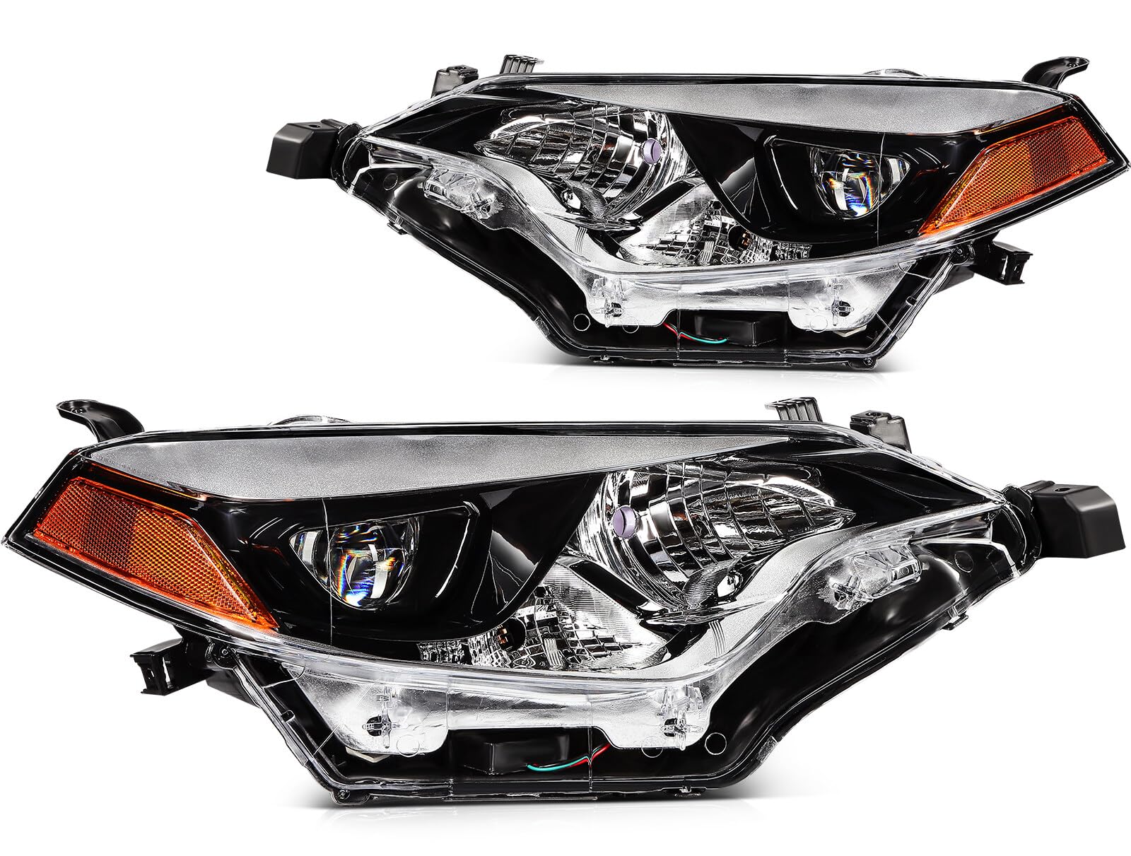 LSAILON LED Projector Headlights Fit For Toyota Corolla 2014-2016 Black Housing Amber Reflector Clear Lens Driver and Passenger 