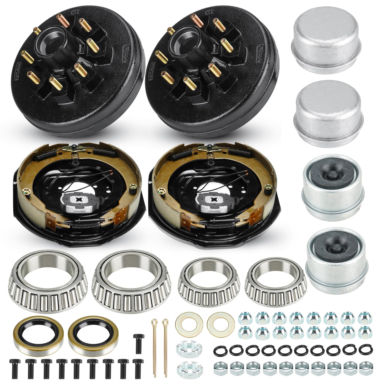 Trailer Axle Electric Brake Kit, Pair Of 8-6.5'' Bolt Circle Brake Drum With 12'' X 2'' Electric Brakes For 5200-7000 Lb Axles,