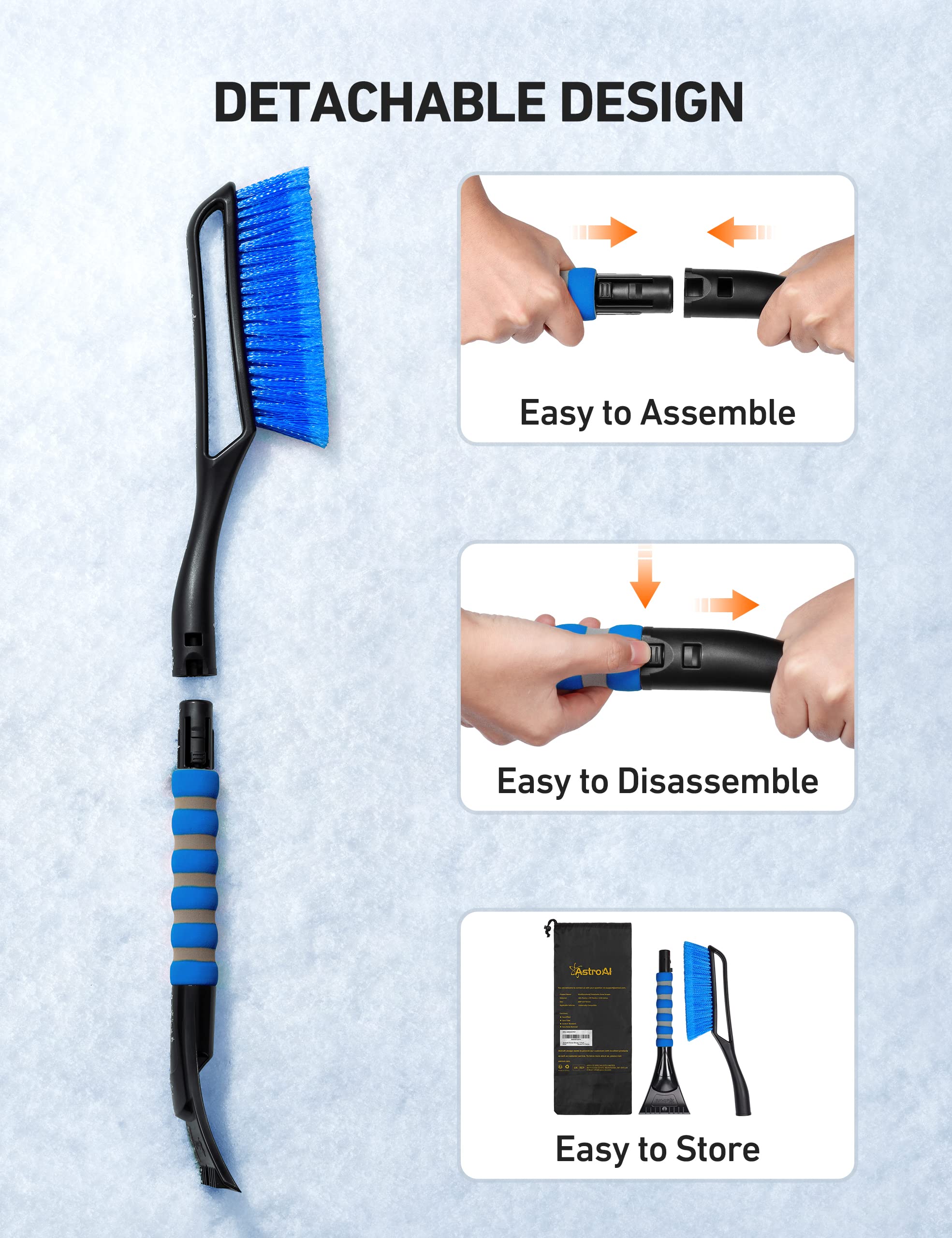 AstroAI Snow Brush & Ice Scraper - Heavy Duty ABS & PVC, Ergonomic Foam Grip, 27", Blue, for Cars, Trucks, SUVs