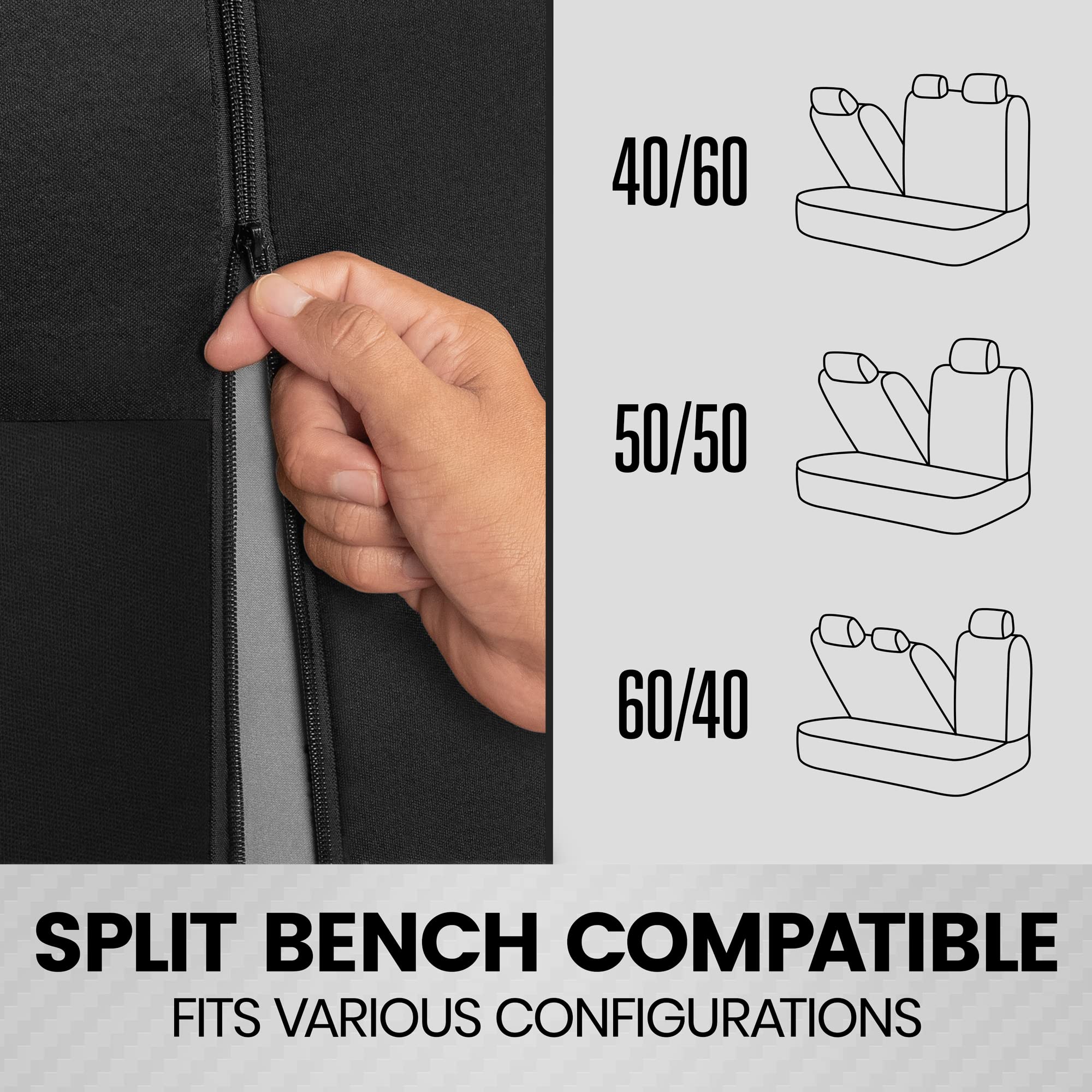 Bdk Polypro Car Seat Covers Full Set In Solid Black, Front And Rear Split Bench Seat Covers For Cars, Easy To Install Car Seat Cover Set, Car Accessories For Auto Trucks Van Suv - Solid Black