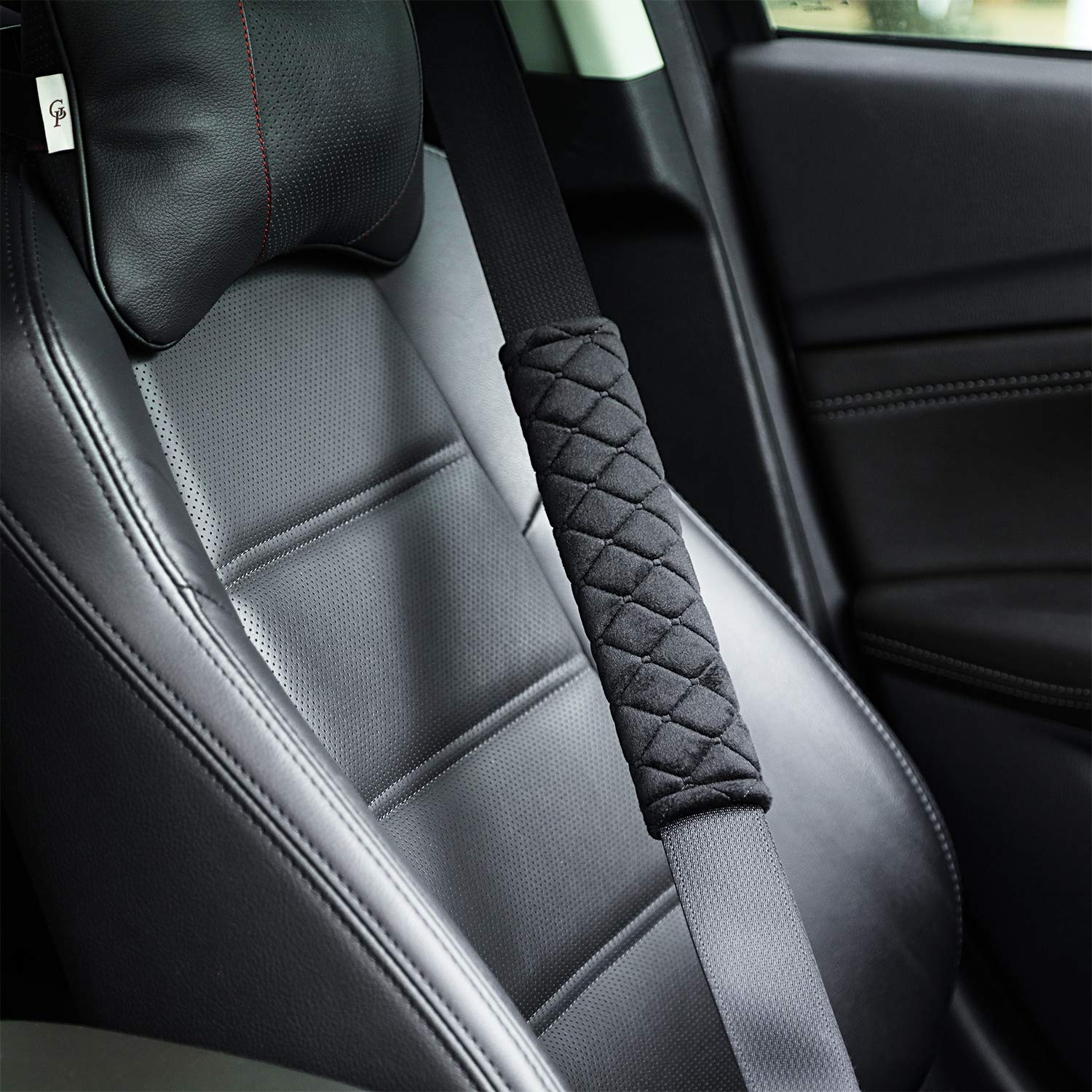Tatuo 4 Pack Extra Long Seat Belt Covers, 10.6 Inch Soft Black Shoulder Pads for Cars, Model Tatuo-Seatbelt-01