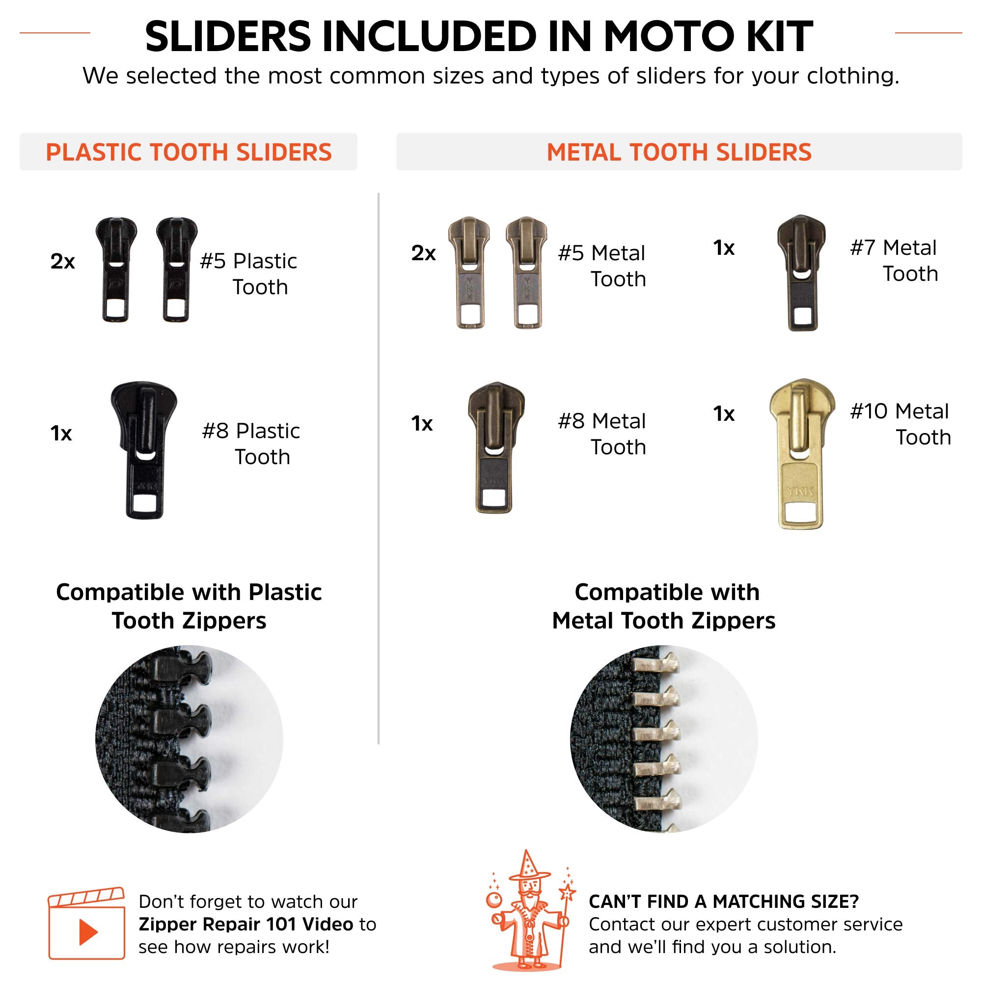 Zipper Rescue Zipper Repair Kit - Original Made in America, Metal, Moto, Model ZRK-MO-103