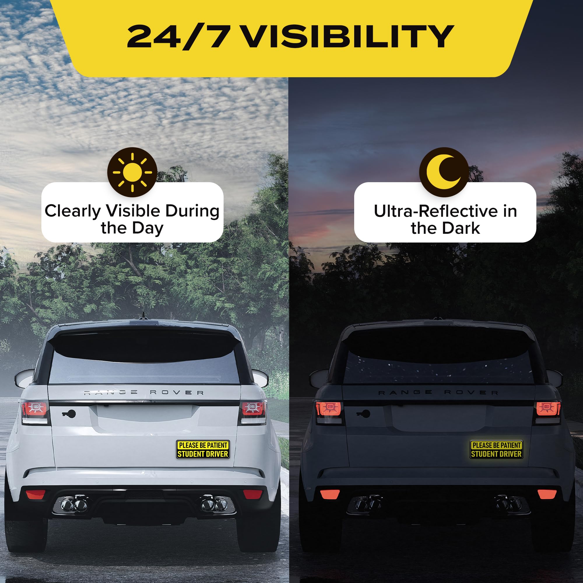 Student Driver Magnet For Car - 3-Pack Colorful Please Be Patient Reflective Magnetic Bumper Sticker Set - Removable Novice Rook