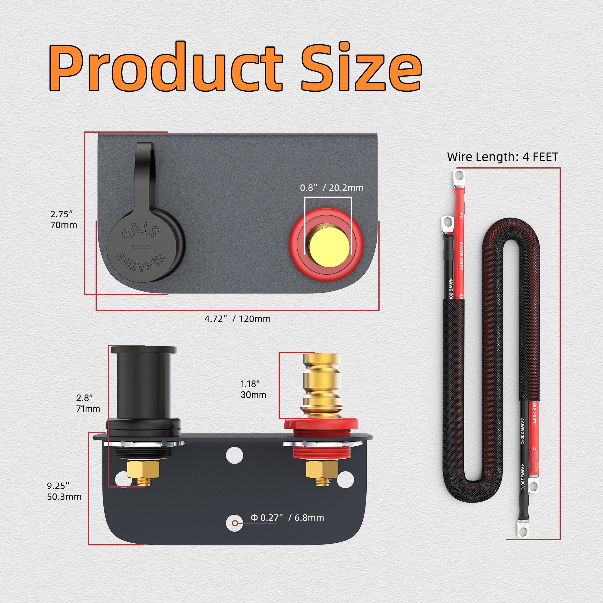 Joinfworld Remote Battery Terminals 3/8" Stud Kit with Heavy Duty Mounting Bracket for Auto UTV RV Truck - Model BCP-3K, Side Mount