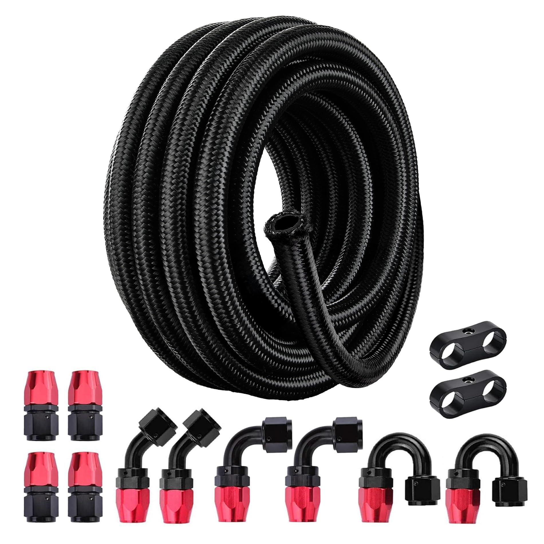 Evil Energy 10An Nylon Braided Fuel Line Kit, An10 Fuel Hose Kit Cpe 20Ft Black&Red