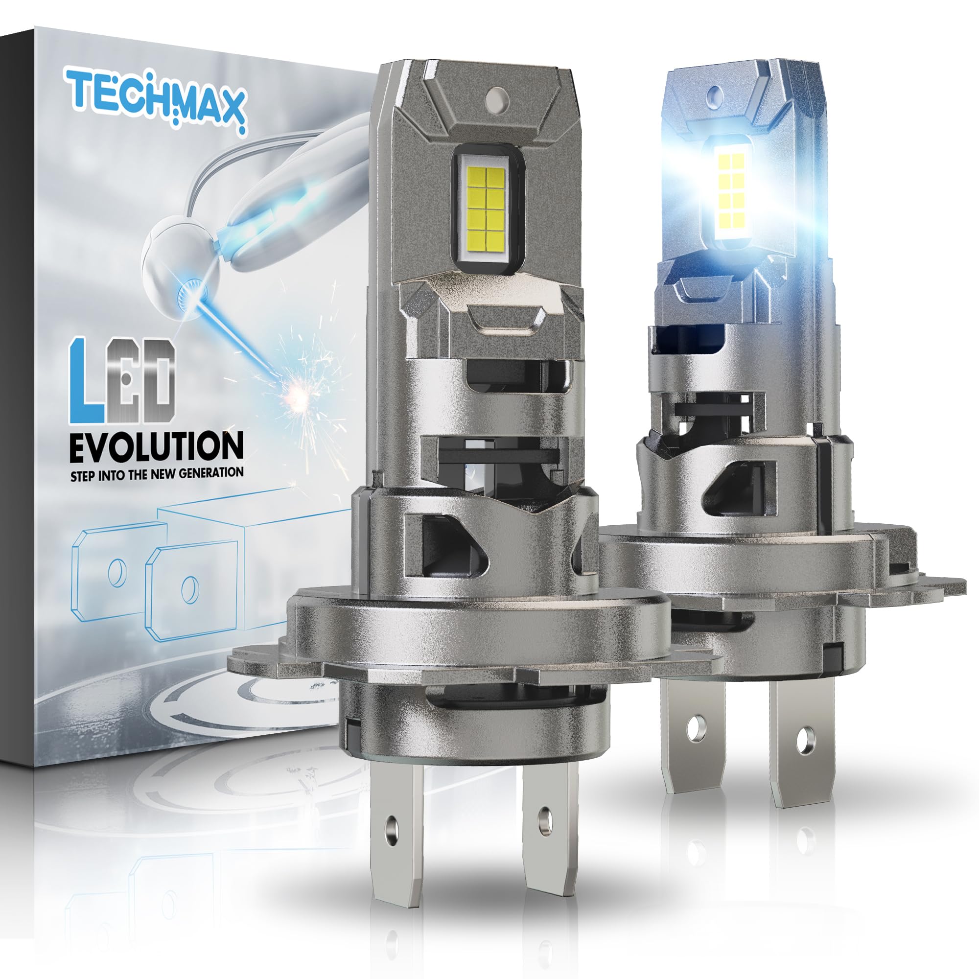 Techmax H7 Bulb, H7 Fog Light Bulb 800% Brightness 6500K White Light No Adapter Required W/Fan Plug And Play 1:1 Small Size Bulb