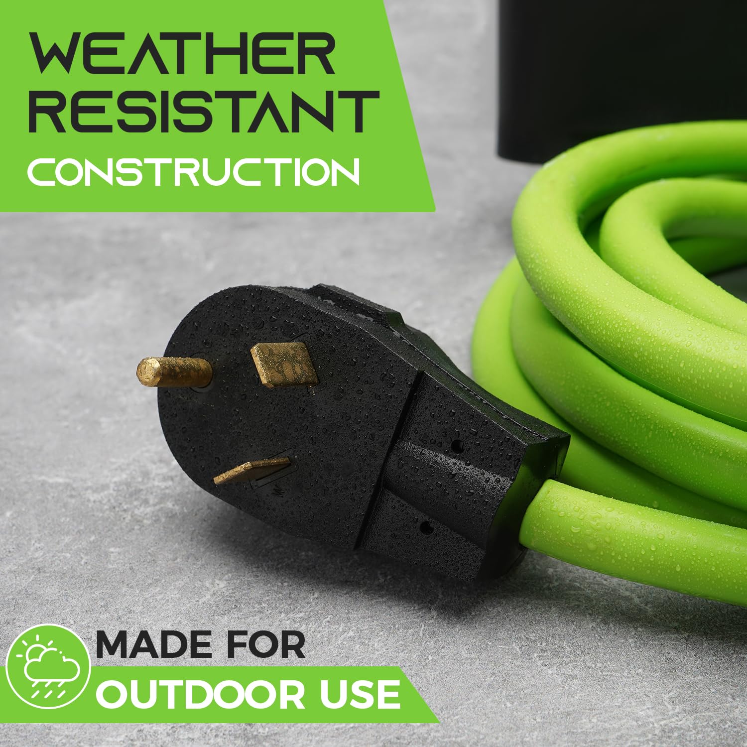 GEARit 30-Amp RV Extension Cord, 100ft 10/3 STW Outdoor Power Cable, NEMA TT-30P to TT-30R, Green
