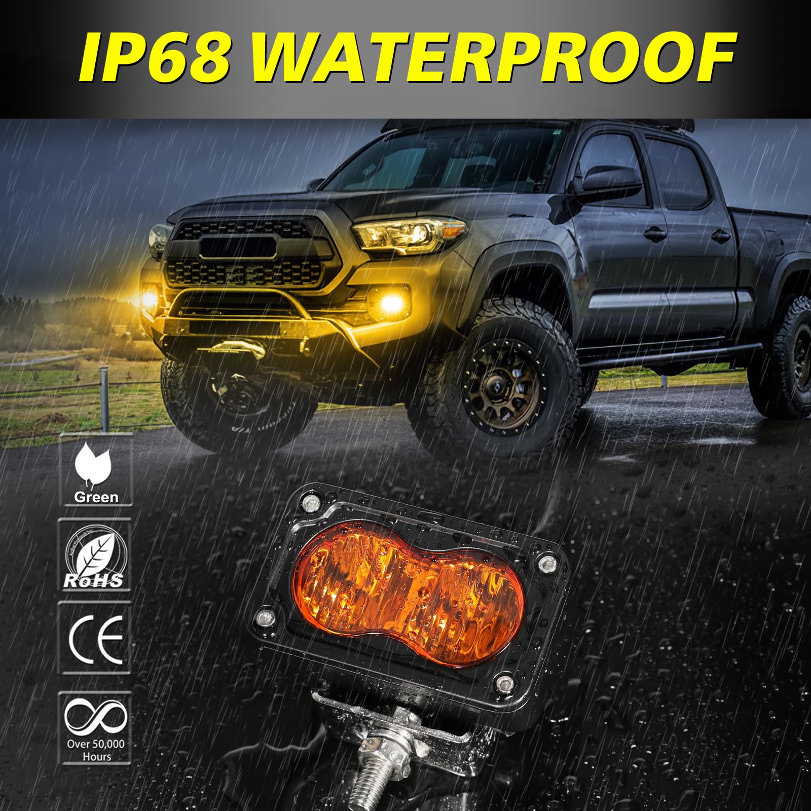 AKD Part 3 Inch Amber LED Pods, 40W CREE Flood Fog Lights for Truck, SUV, UTV, ATV, Motorcycle - Durable Aluminum Construction