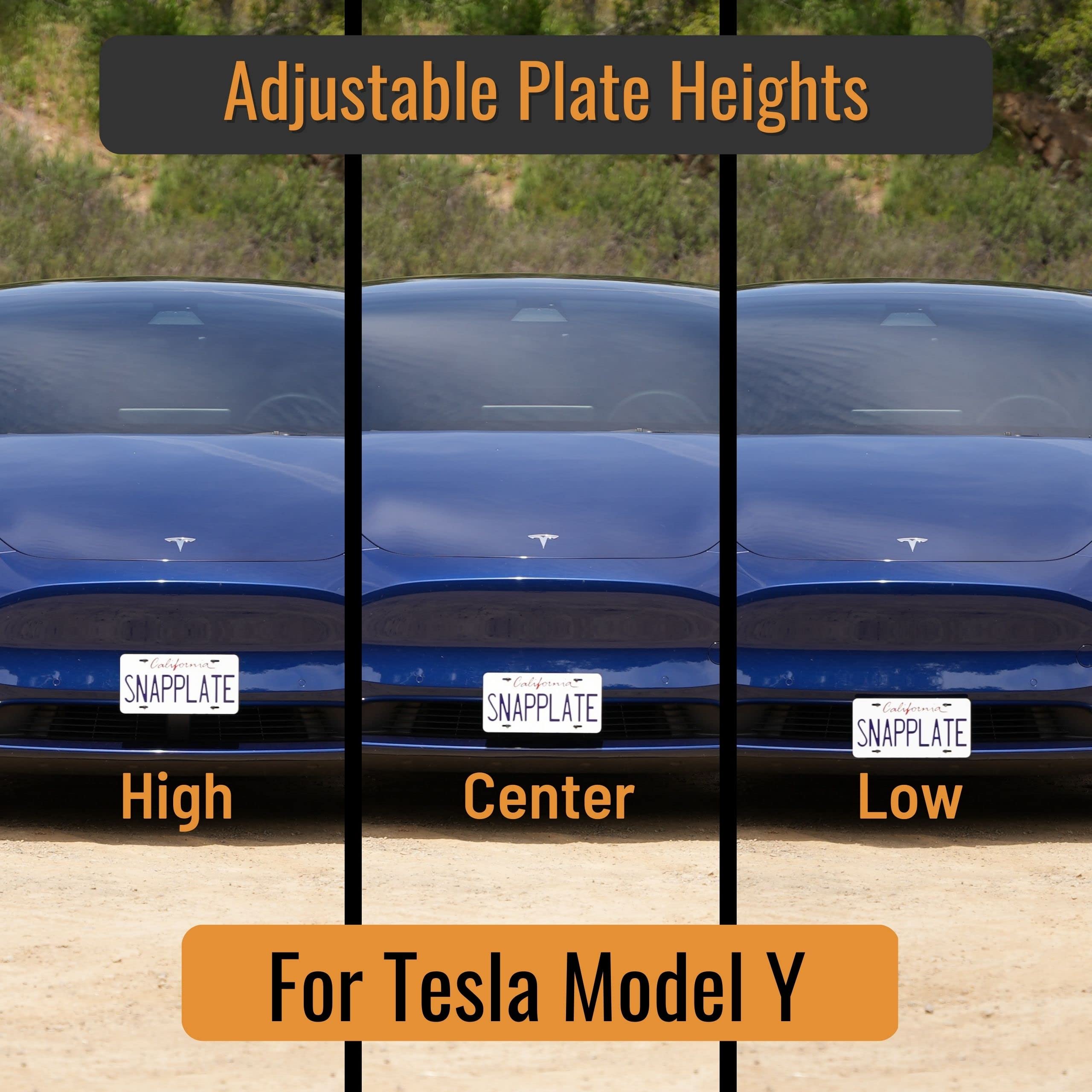 Snapplate Front License Plate Holder For Tesla Model Y - Safety-Optimized Breakaway Design, Anti-Theft, Removable, Height-Adjust