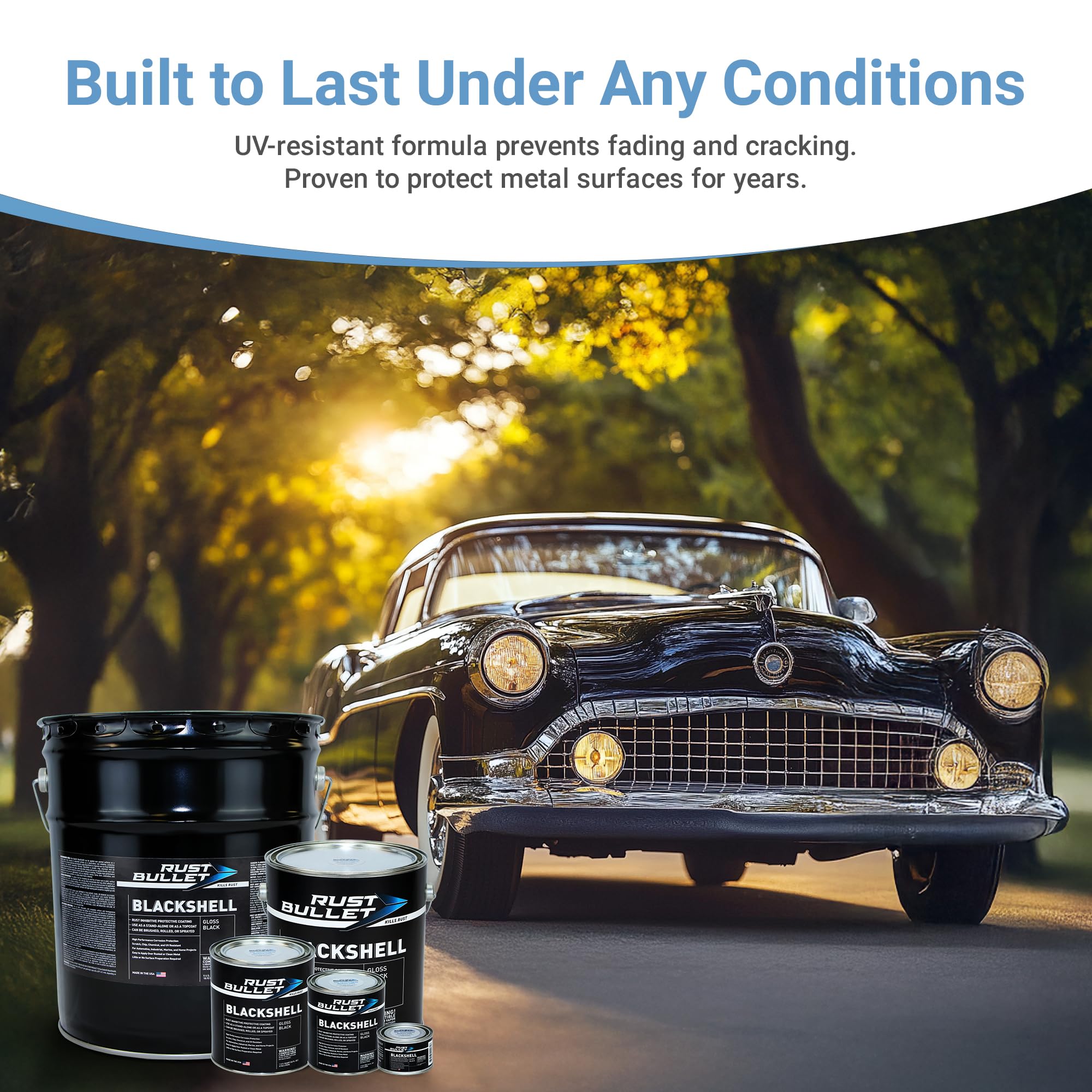 Rust Bullet Blackshell - Gloss Black - 5 Gallon - Corrosion Preventive Coating, Uv Resistant Rust Proofing Paint, Long-Lasting M