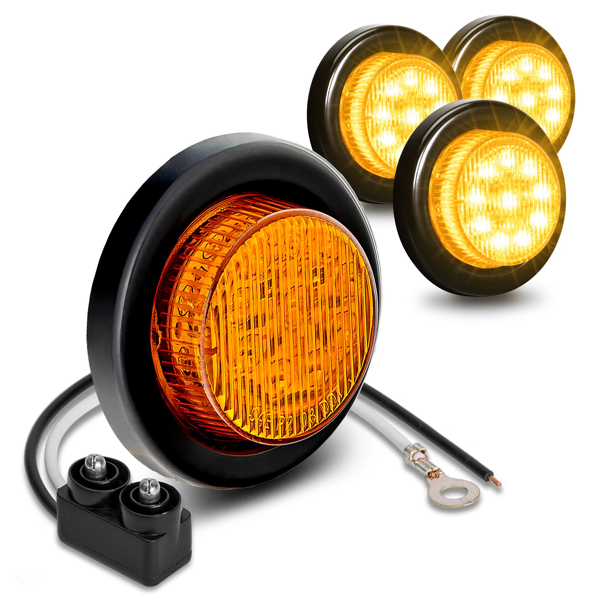 True Mods 4Pc 2'' 12V Amber Round Led Clearance Side Marker Lights [Dot Fmvss 108] [Sae P2] [Reflector Lens] [Grommet & Plugs] [