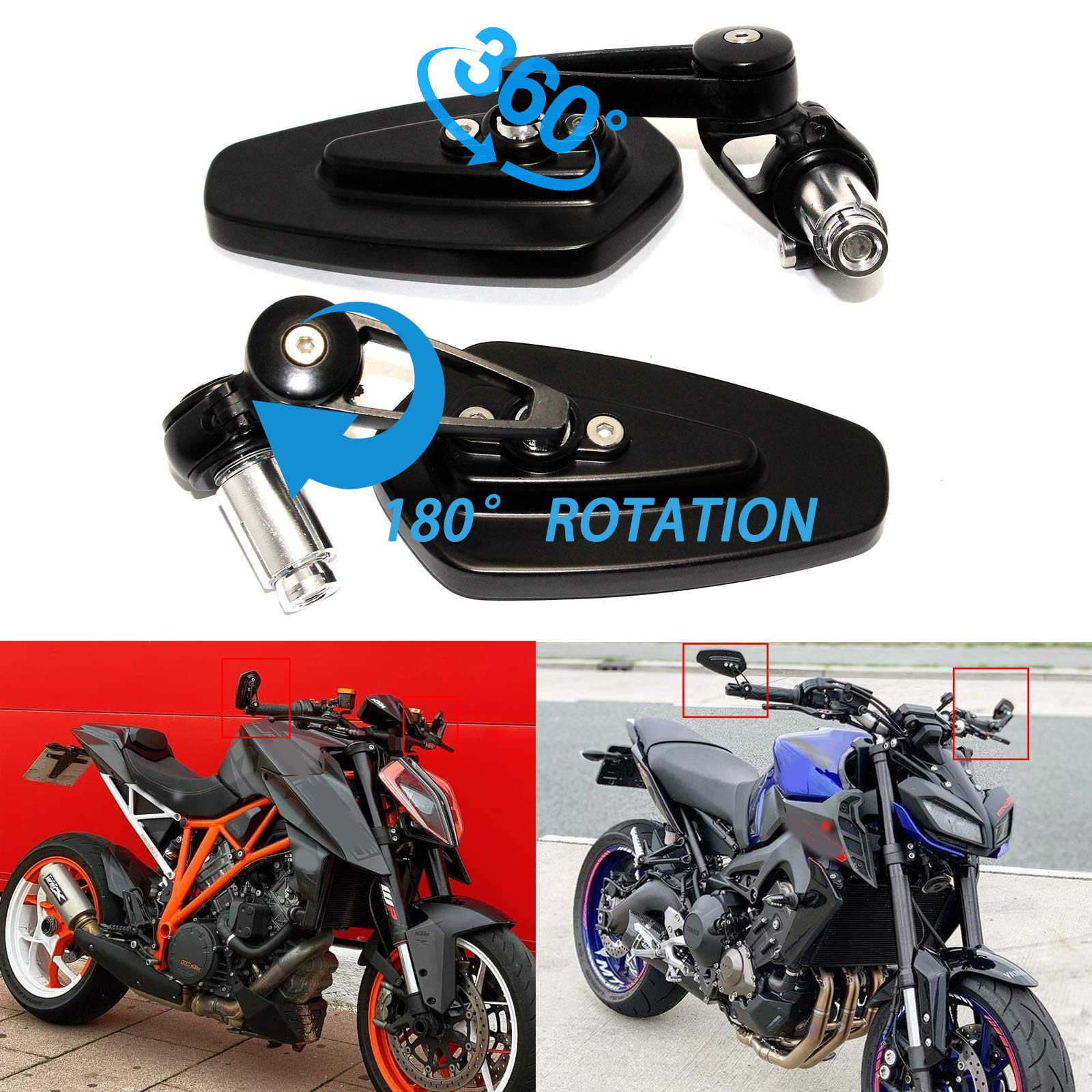 Rich Choices Black 22mm 7/8 Bar End Rear View Mirrors for GROM, MSX125, CB500F, Z125 Pro, Z650, Z750, Z800,