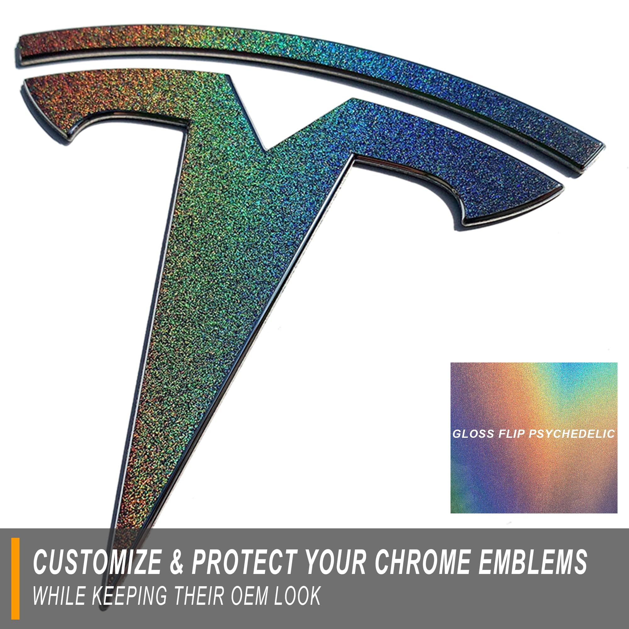 Custom Cut Graphics Vinyl Logo Wrap for Tesla Model 3 (2024+) - Gloss Flip Psychedelic, Standard Wrap, 2 pc-Set
