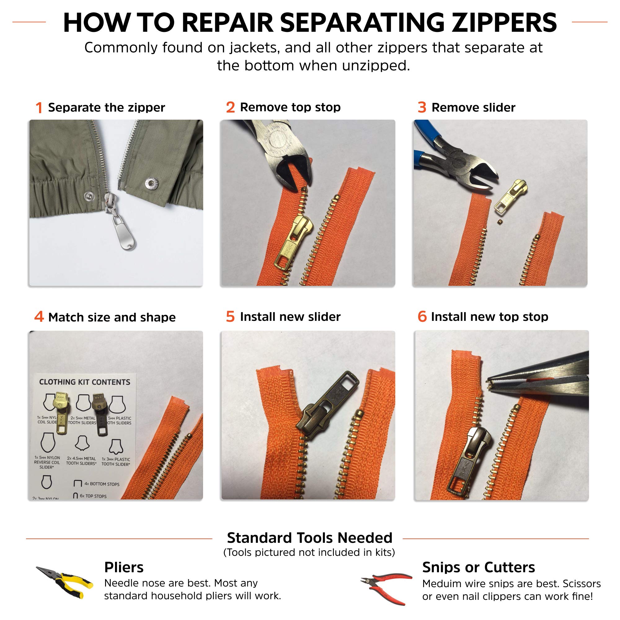 Zipper Rescue Zipper Repair Kit - Original Made in America, Metal, Moto, Model ZRK-MO-103