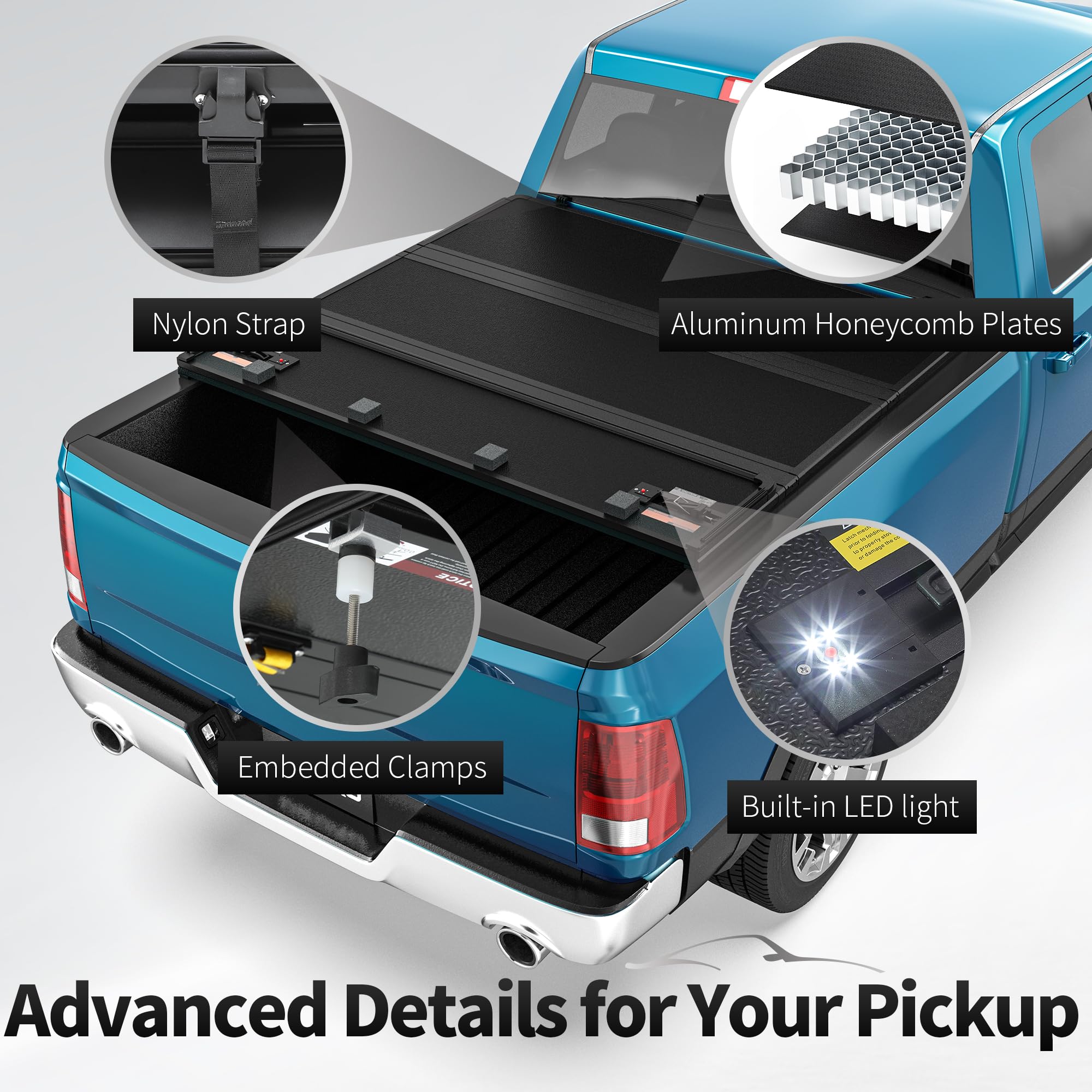 oEdRo Quad Fold Hard Truck Bed Tonneau Cover for Dodge Ram 1500 Classic 2009-2024, 5.7ft Bed, Black, Aluminum, Model MAOED
