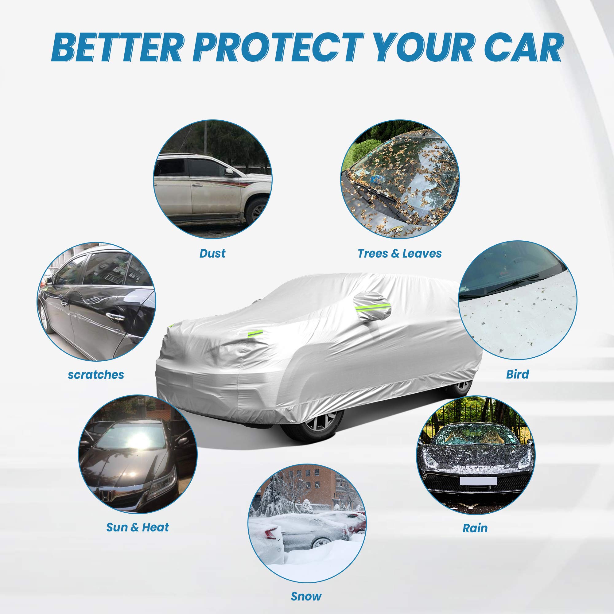 Car Cover Waterproof All Weather, Gordita Full Exterior Covers With Mirror Pocket, Outdoor Car Cover Uv Snow Rain Wind Dust All