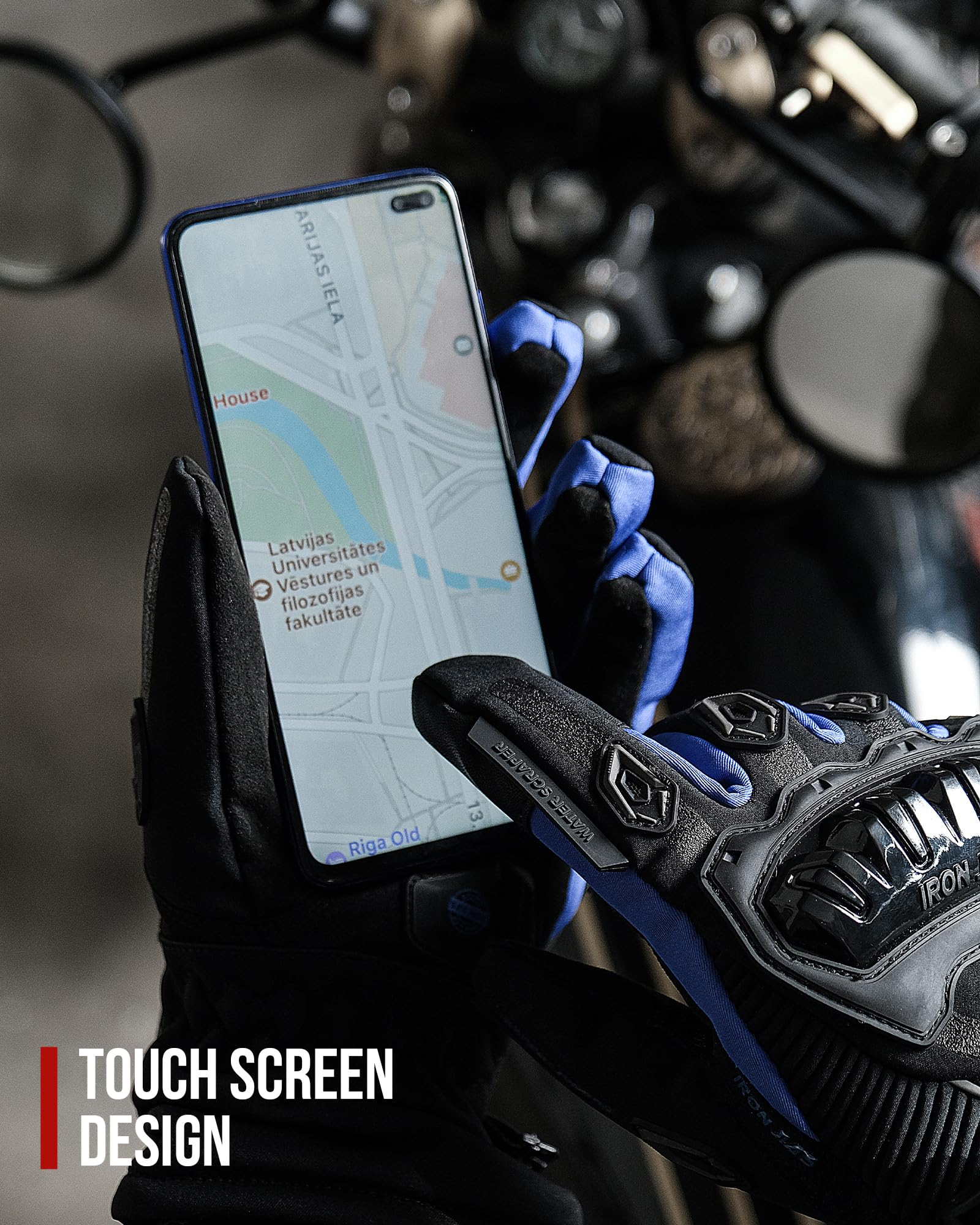 Iron Jia'S Motorcycle Gloves Winter Warm Touch Screen Waterproof Windproof Protective Clothing (Blue, Xl)