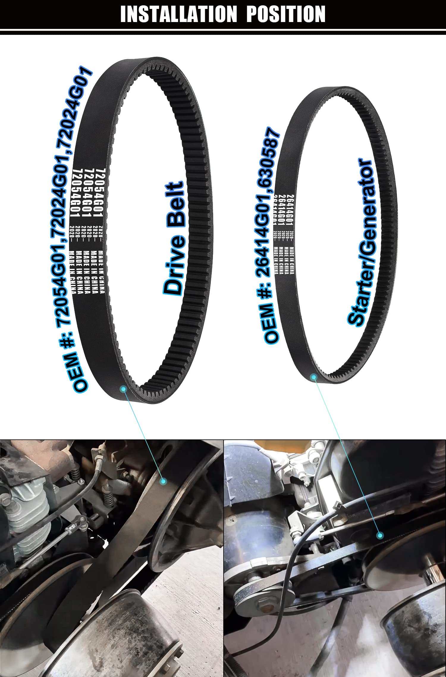 Geggkake Ezgo Drive Belt & Starter Generator Belt Kits, Fits 4 Cycle 1994-Up Ezgo Txt/Medalist Gas Golf Cart, Oem# 72054G01, 720
