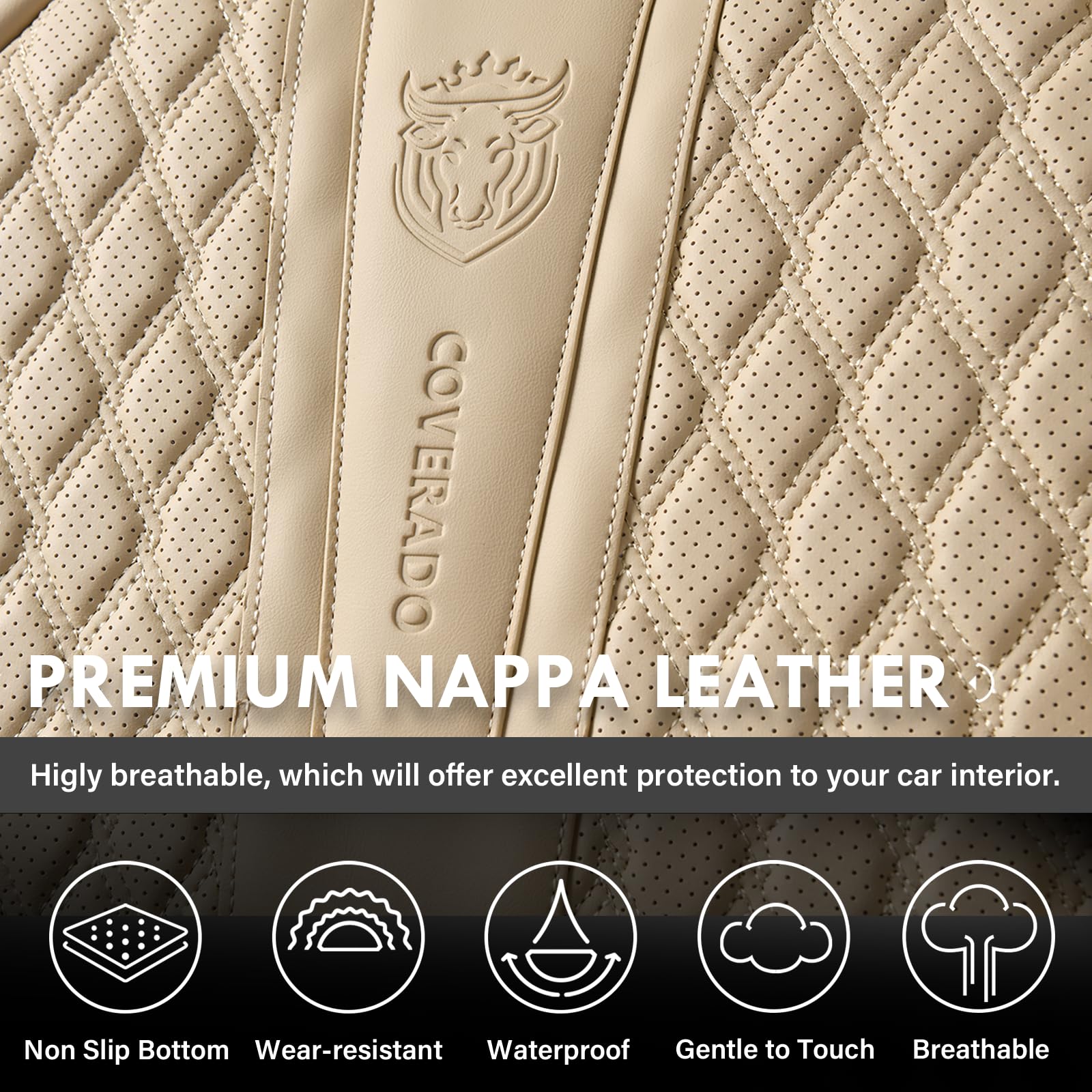 Coverado Front Seat Covers, Car Seat Covers Front Seats, Nappa Leather Seat Covers for Cars, Waterproof Seat Covers with Lumbar