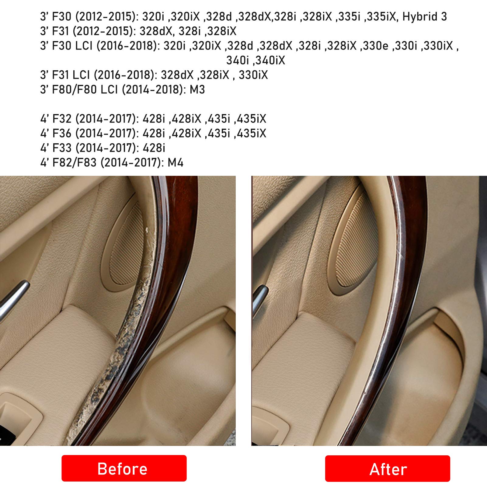 Jaronx 2PCS Door Handle Covers for BMW 3 Series F30/F31/F80 Sedan/Touring, Left Rear Passenger +Right Rear Passenger Door Pull H