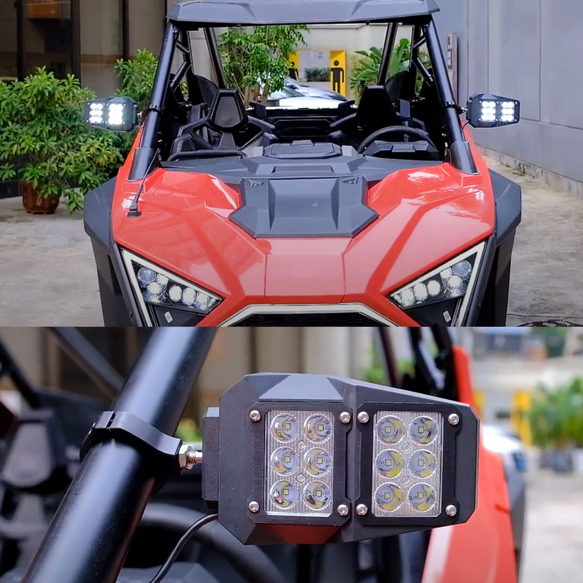 Dasbecan Utv Side Rear View Mirrors With Led Lamp Compatible With Polaris Ranger Rzr Can-Am Maverick Yamaha Rhino Arctic Cat Alm