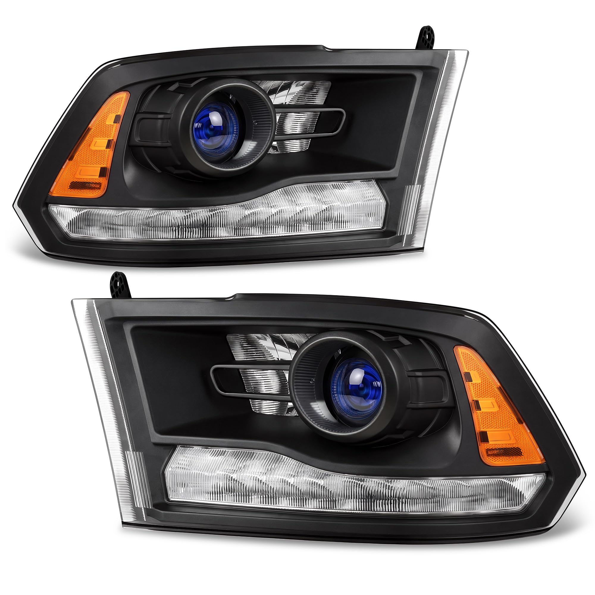 AUTOSAVER88 LED DRL Headlight Assembly kit Compatible with 2009-2018 Dodge Ram 1500/2010-2018 Ram 2500 3500 Clear Lens Black Hou