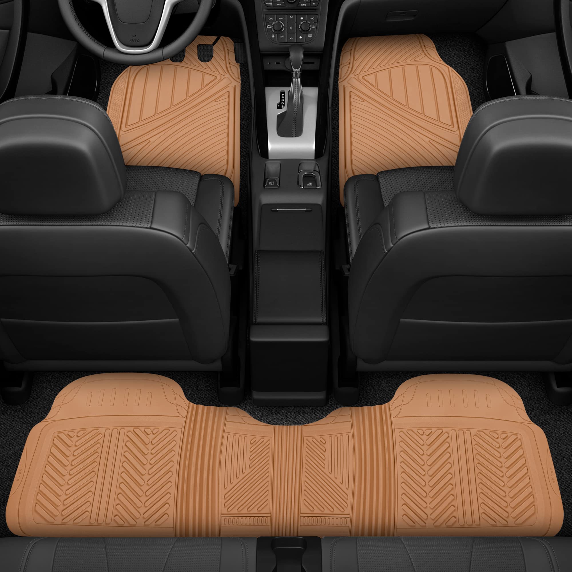 Motor Trend 3-Row Heavy Duty Rubber Floor Mats & Liners For Car Suv Van, Front 2Nd & 3Rd Row Durable Polymerized Latex Full Inte