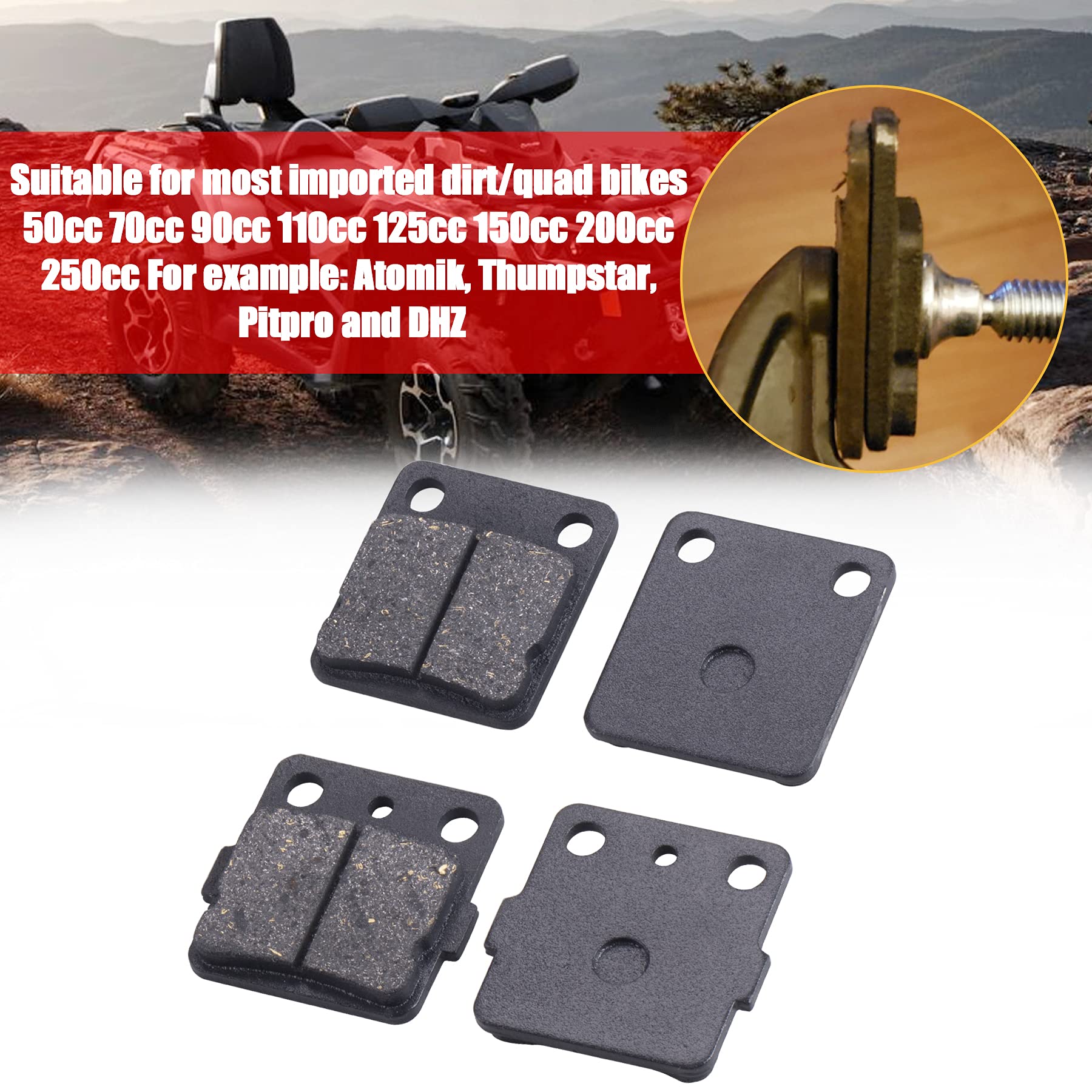 MWMNUN Brake Pads Front/Rear Compatible with Yamah Wolverine 350 Warrior 350 Blaster 200 Banshee 350 Braking for Raptor 125 YFZ3