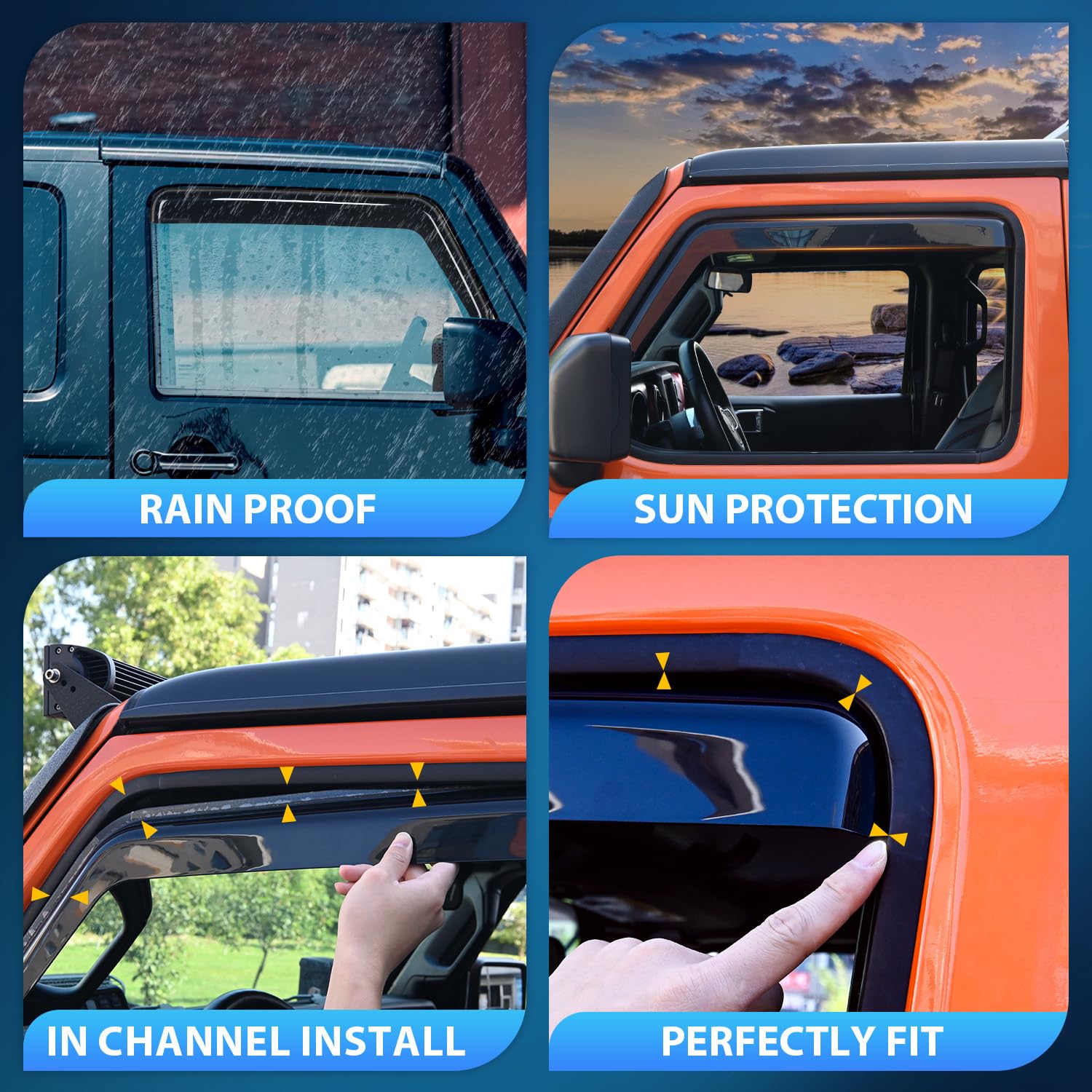 Nilight Window Visor Compatible With Jeep Wrangler Jl/Jeep Gladiator 2018 2019 2020 2021 2022 2023 2024 Vent Window Visors, Rain
