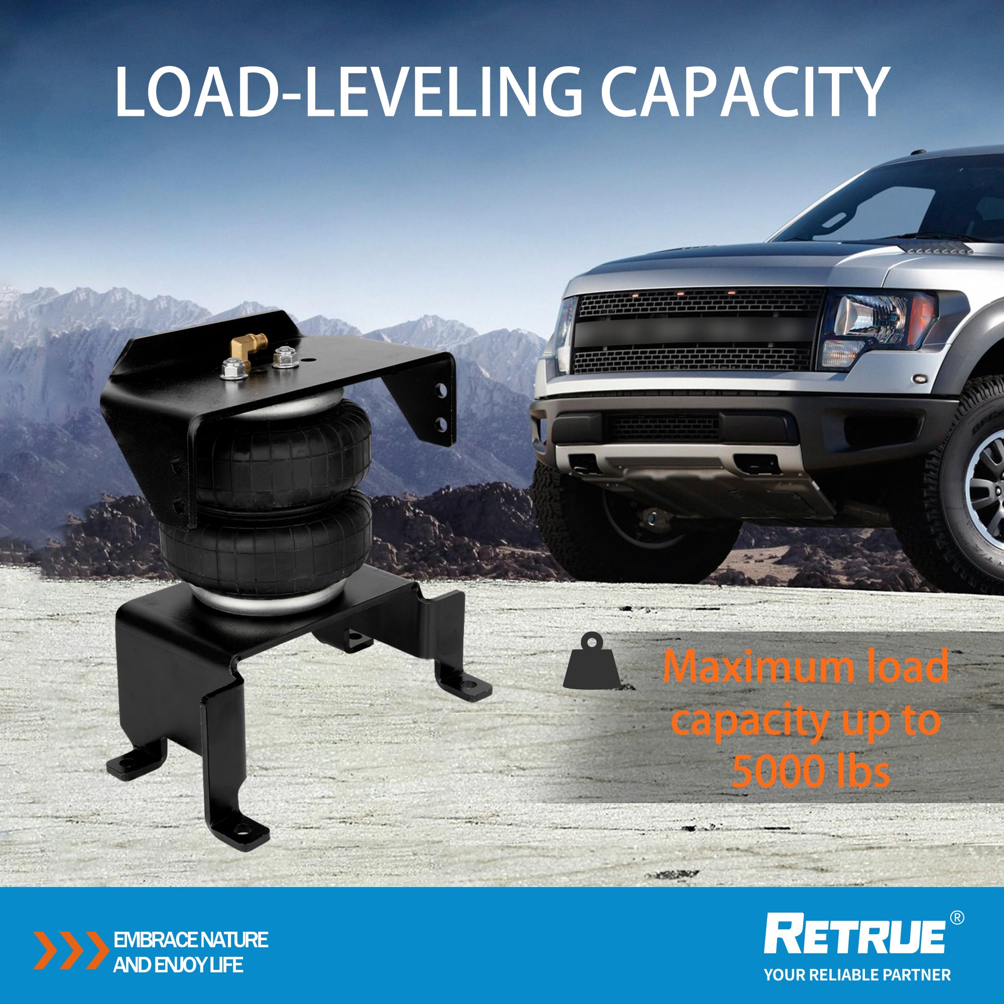 RETRUE Air Bags Suspension Kit for 2015-2025 Ford F150 - 5000 Lbs Load Capacity, Black, RAS2582, Reinforced Rubber, Alloy Steel
