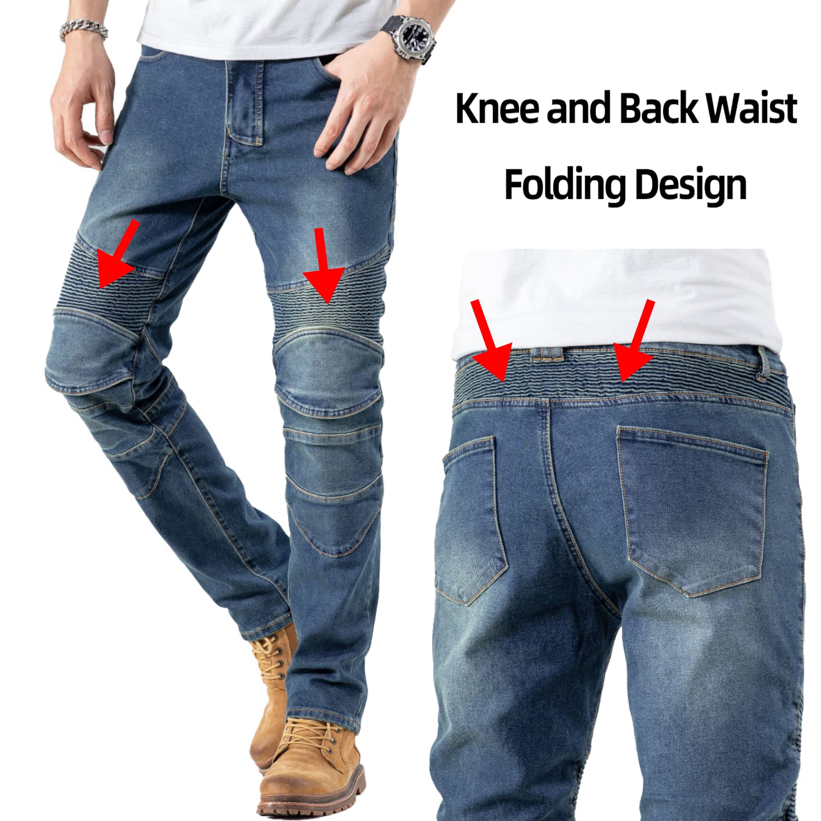 CTBQiTom Men's Motorcycle Pants Motocross Riding Jeans Adventure Trousers Motorbike Pants with Knee and Hip CE Armor Protector P