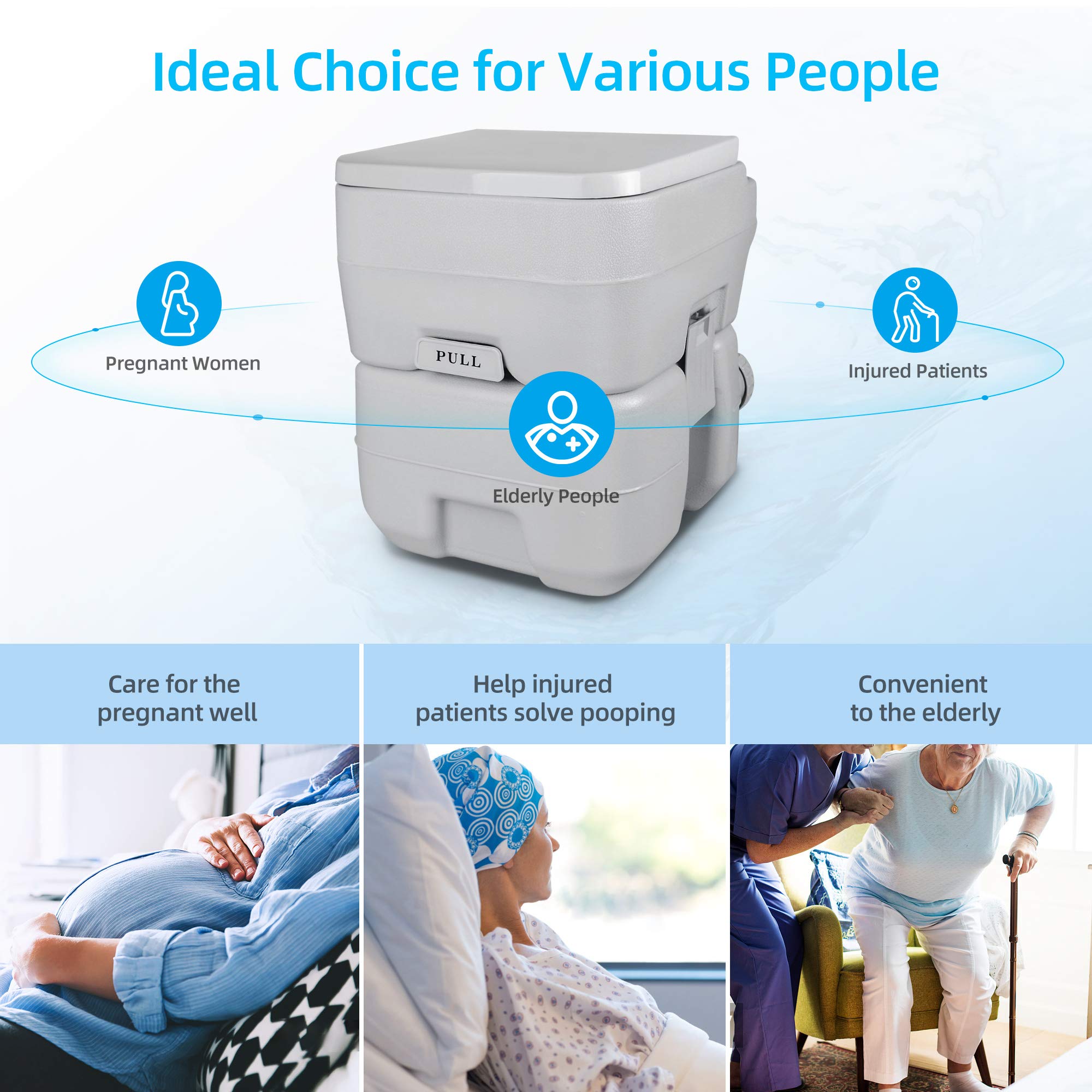 YITAHOME Portable Toilet 5.3 Gallon RV Potty, Detachable Tank, Gray, Model Toilet-0003, Ideal for Camping, Boating, Hiking