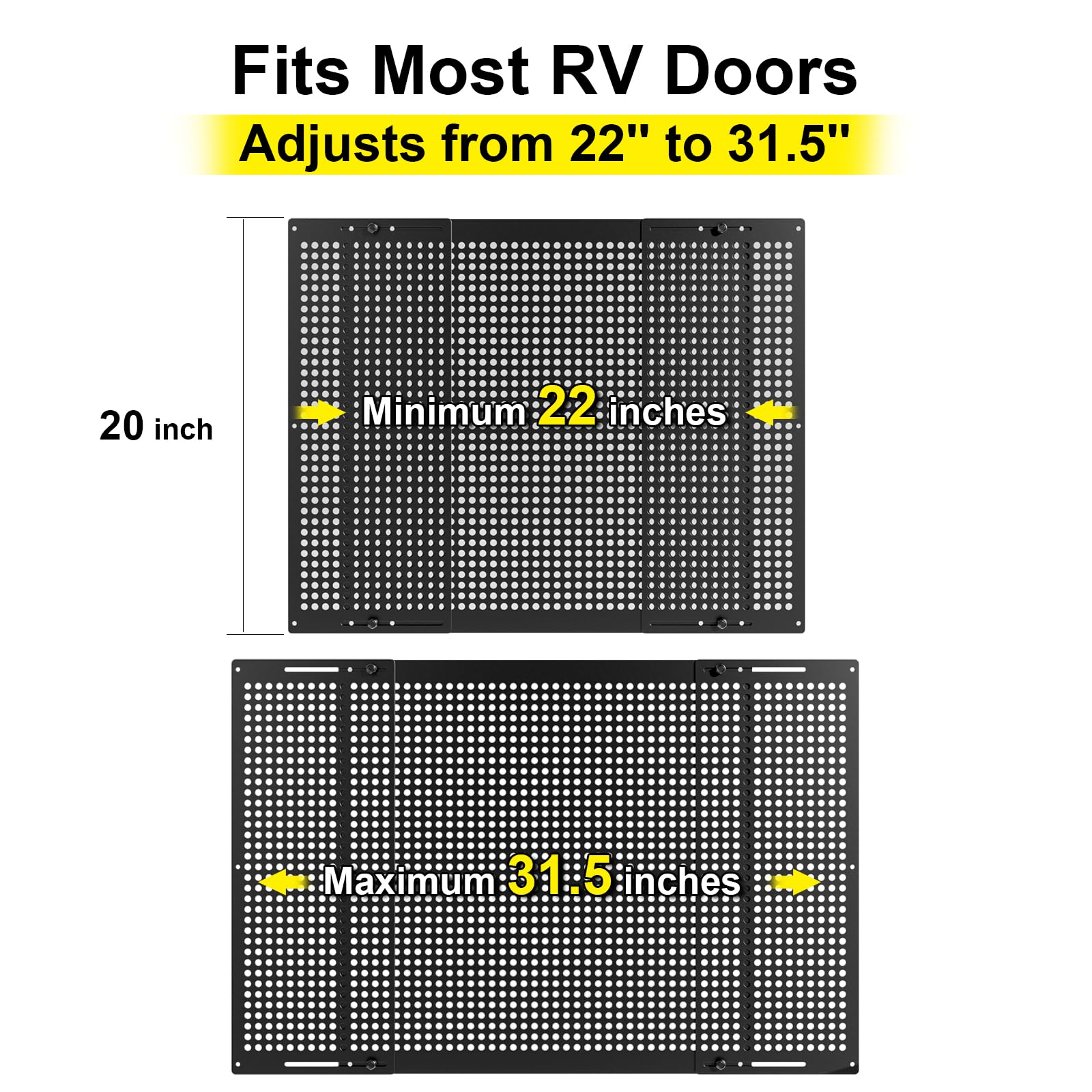 Safoner RV Entry Screen Door Grille, Adjustable 22"-31.5", Aluminum Alloy, Black