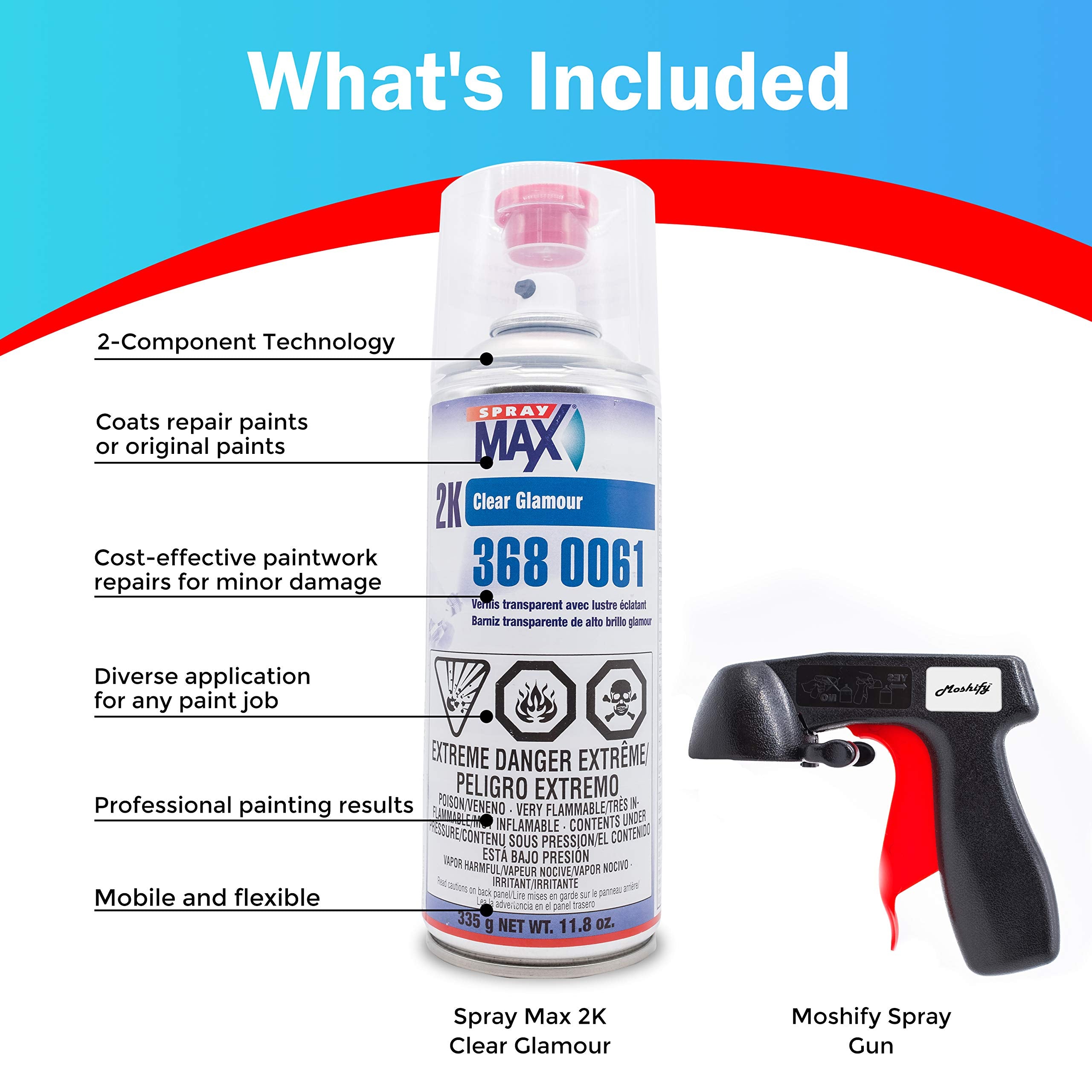Moshify 2K Clear Coat Spray Can - High Gloss Urethane for Automotive - 11.8 oz Clear Finish