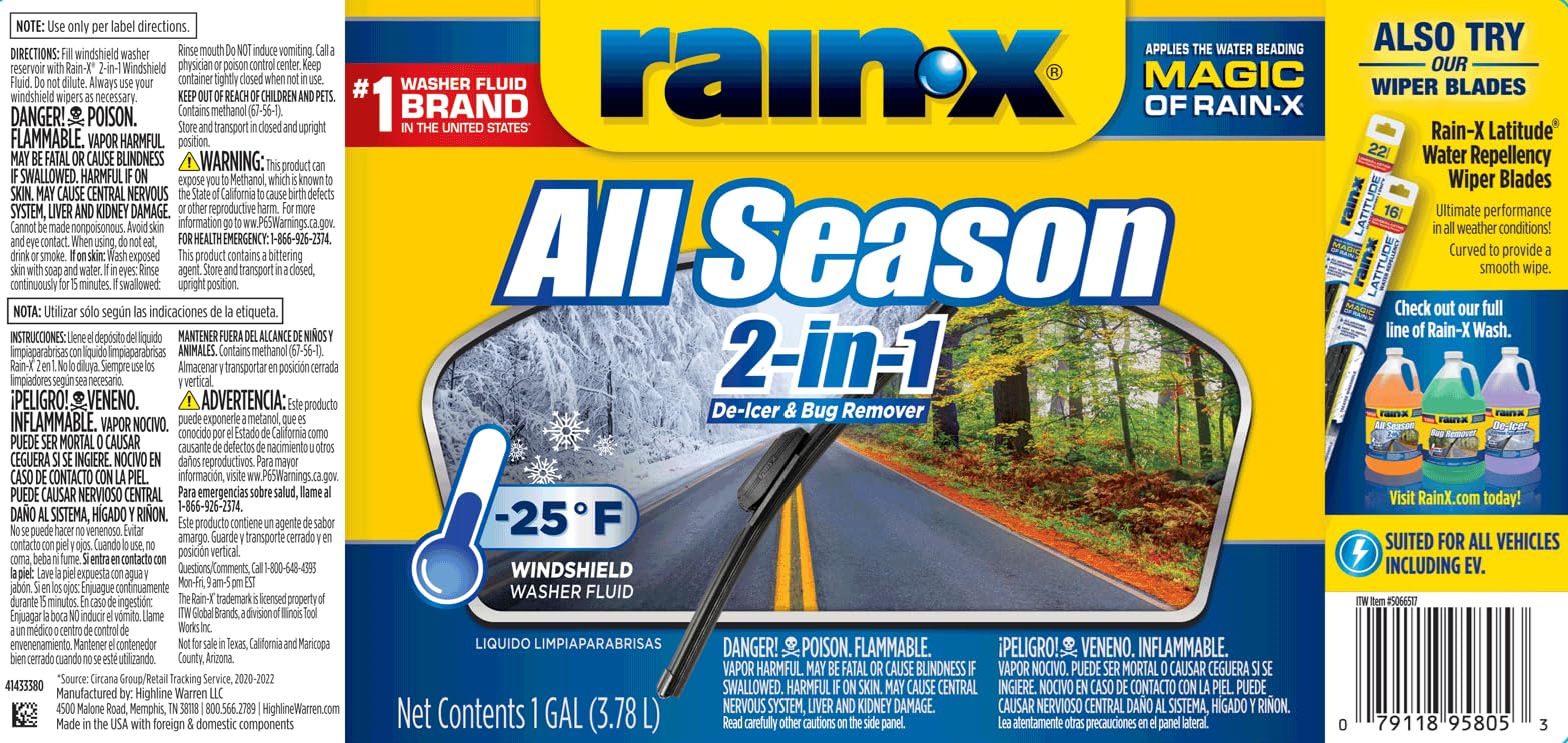 Rain-X Gallon Windshield Washer Fluid - 2 in 1 Formula, 1 Count, Model 690050