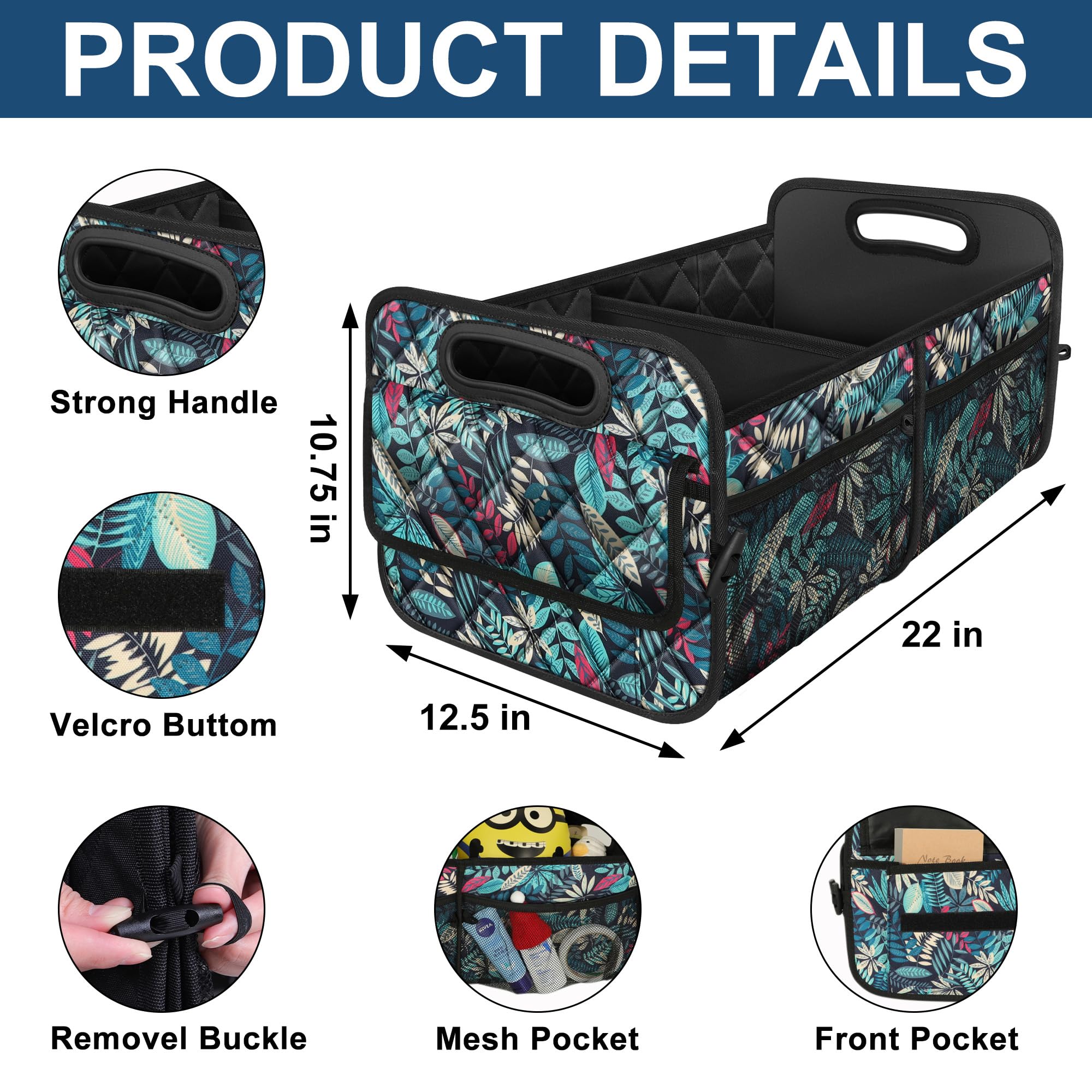 Deosk Car Trunk Organizer, 50L Collapsible 600D Waterproof Polyester, Medium, Leaves