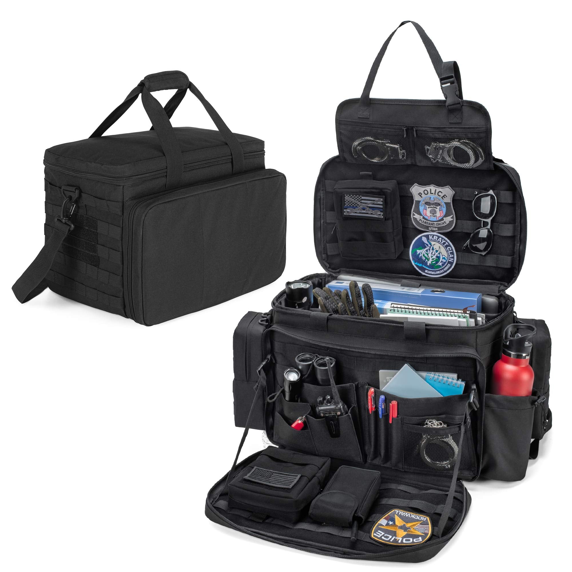 Trunab Patrol Bag, Police Gear Bag, Car Front Seat Organizer For Law Enforcement With Compartment For Up To 15.6” Laptop, Drinks Holder, Molle Compatible, Fits Vehicle Passenger Seat