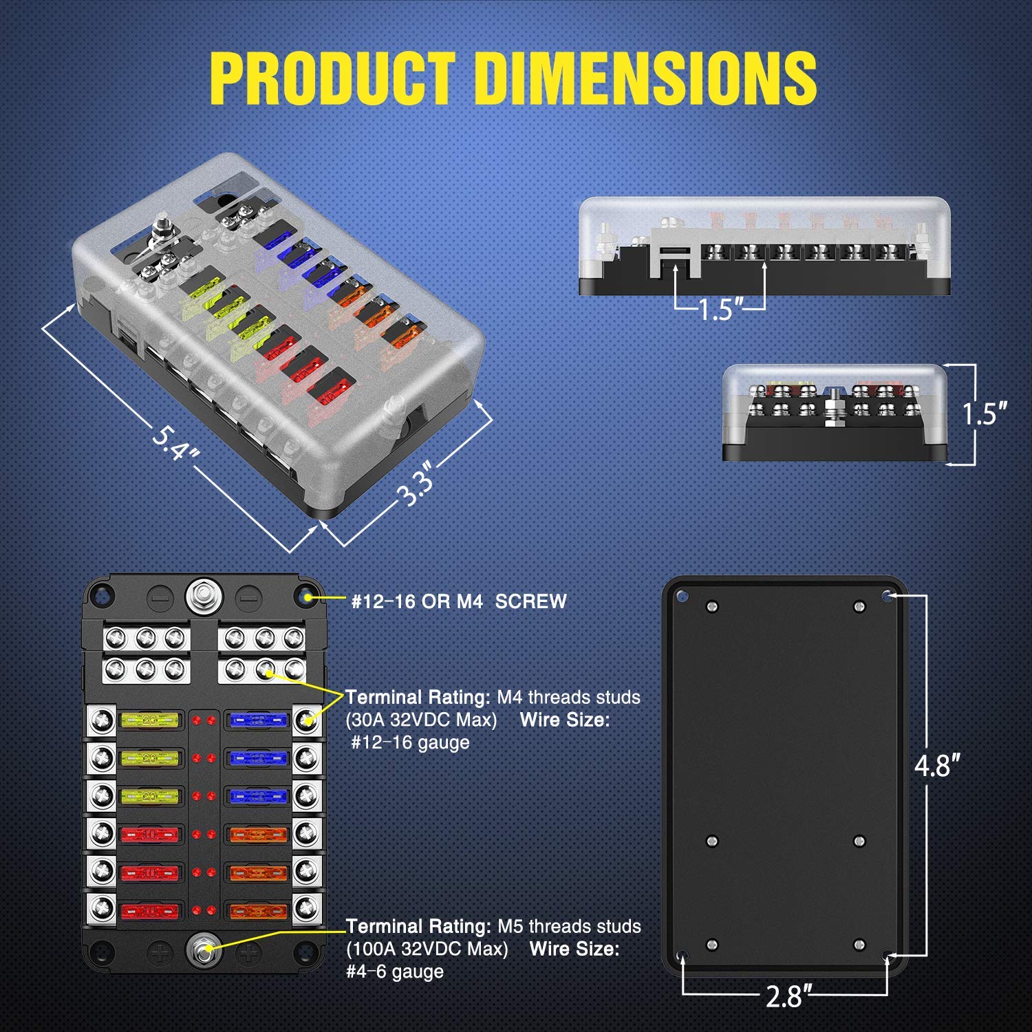 Nilight - 50056L 12 Way Blade Fuse Block 12 Circuits With Negative Bus Fuse Box Holder With Led Indicator Ato/Atc Fuse Panel Waterproof Cover For 12V Automotive Cars, Marine Boats, Rvs, Trailers
