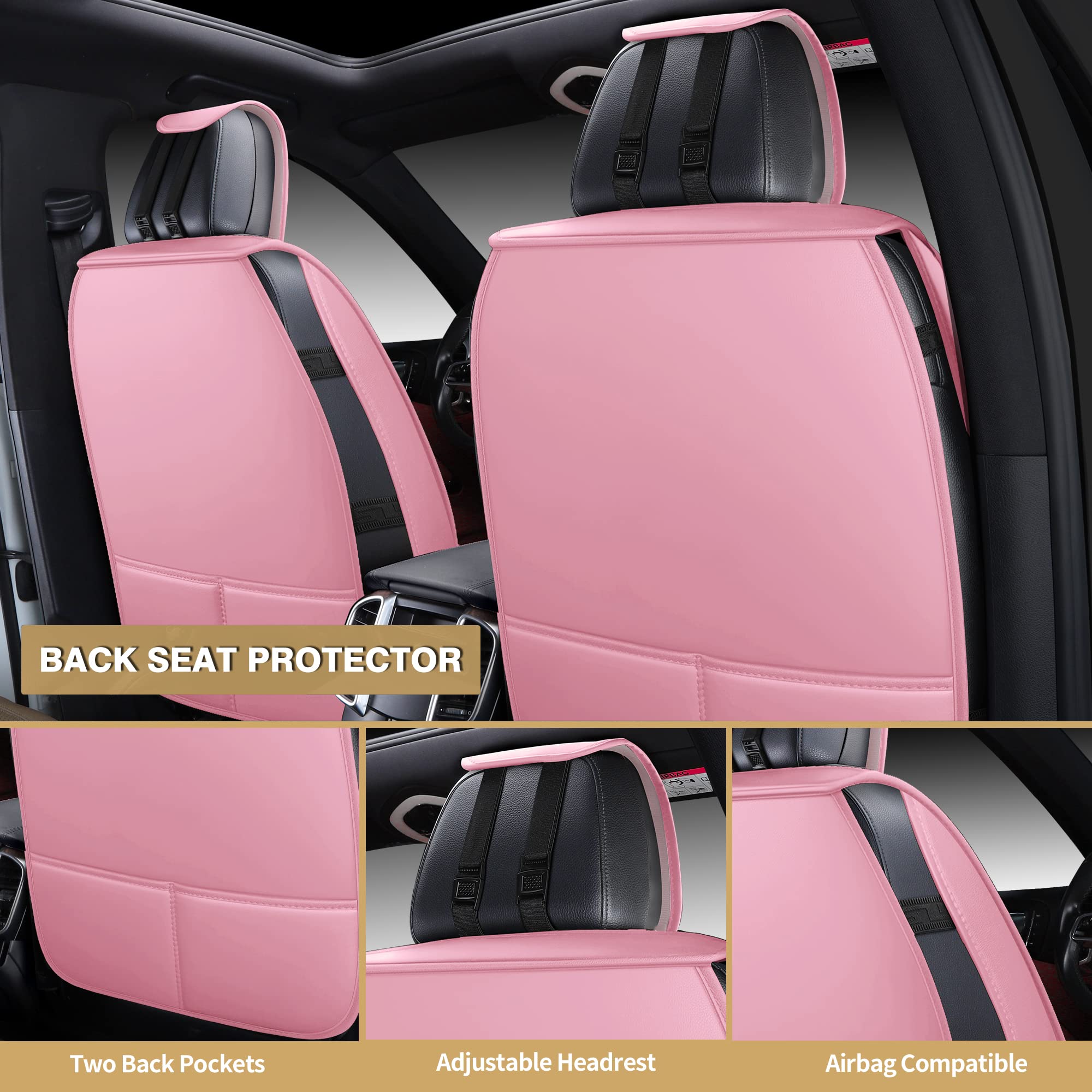 Aoog Pink Leather Car Seat Covers, Leatherette Automotive Seat Cover For Cars Suv Pick-Up Truck, Universal Non-Slip Car Seat Cover Waterproof Protectors Interior Accessories, Front Pair