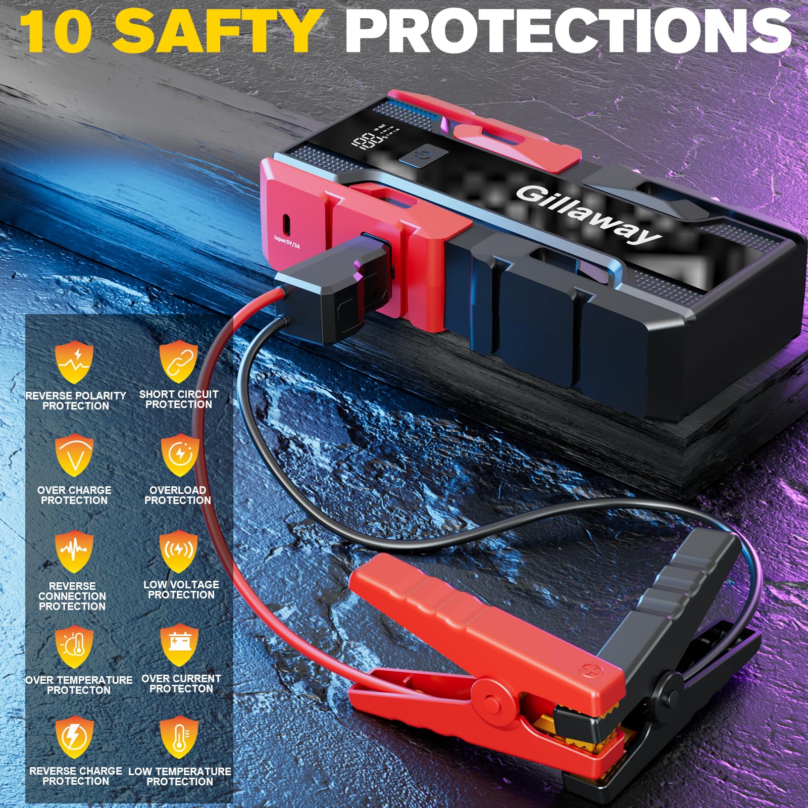 Gillaway 001B Car Jump Starter, 3500A Car Jump Starter Battery Pack (Up To 9.0L Gas And 7.0L Diesel Engine), 12V Car Battery Cha
