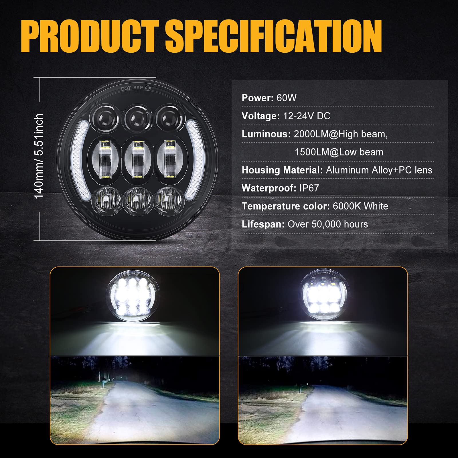 Suparee 5-3/4    5.75 Inch Led Headlight With Halo Drl Turn Signal For Dyna Street Bob Super Wide Glide Low Rider Night Rod Trai