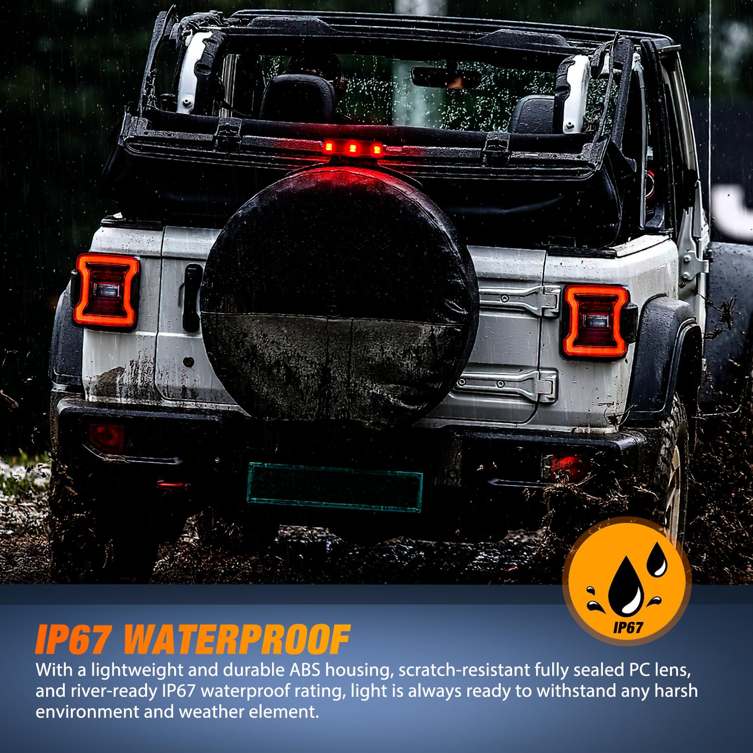 Nilight Third Brake Light for Jeep Wrangler JL/JLU 2018-2023, Smoked Lens, Model JL-221A, High Mount Stop Upgrade