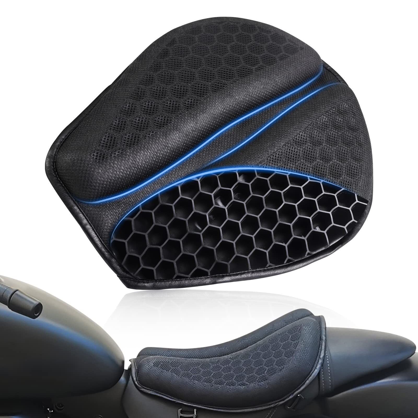 Skyjdm Foldable Motorcycle Gel Seat Cushion  Large 3D-Honeycomb Structure Shock Absorption & Breathable Motorcycle Gel Seat Pad For Long Rides (L) -Like New