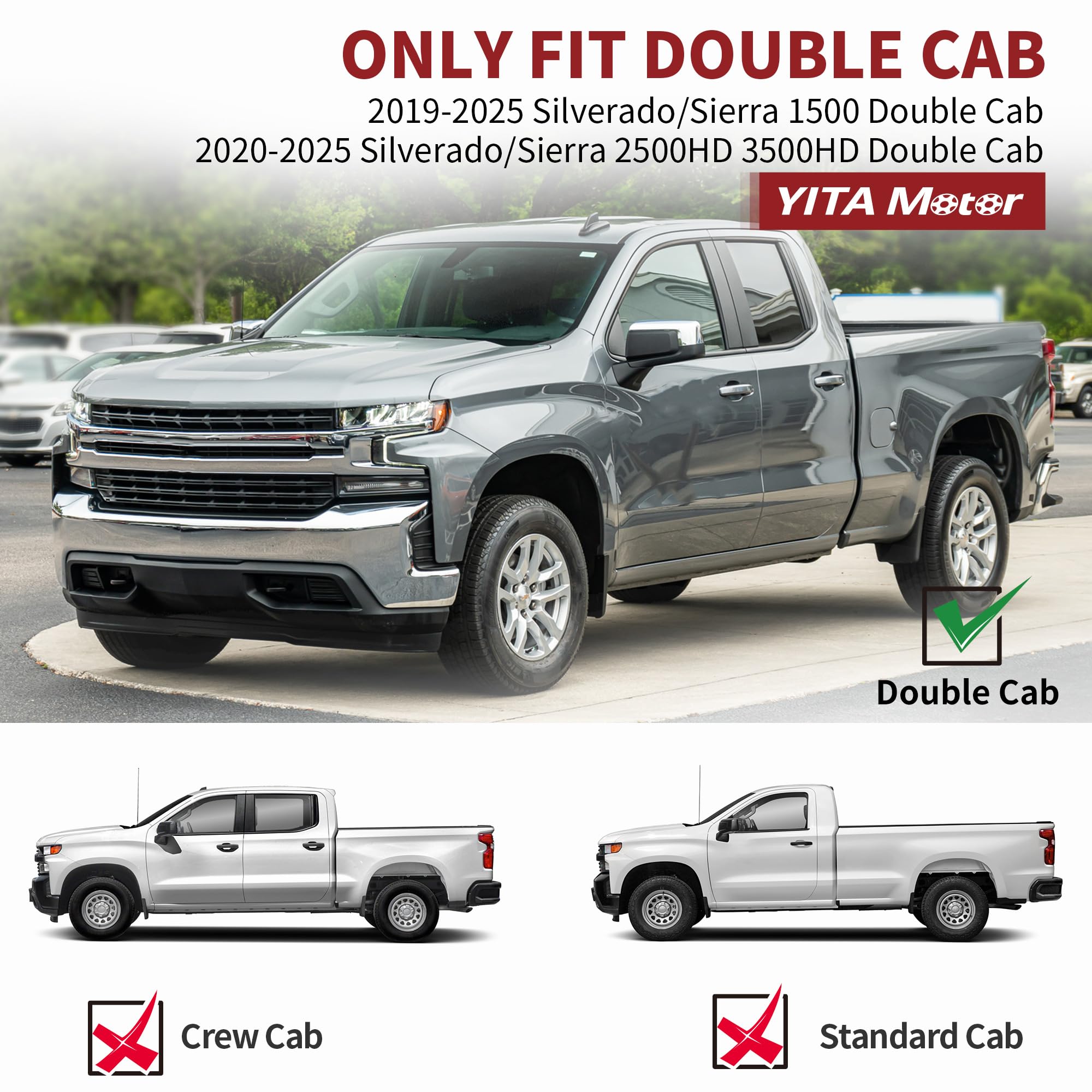 Yitamotor 6 Inches Running Boards Compatible With 2019-2025 Chevy Silverado/Gmc Sierra 1500 Double Cab, 2020-2025 Silverado Sier