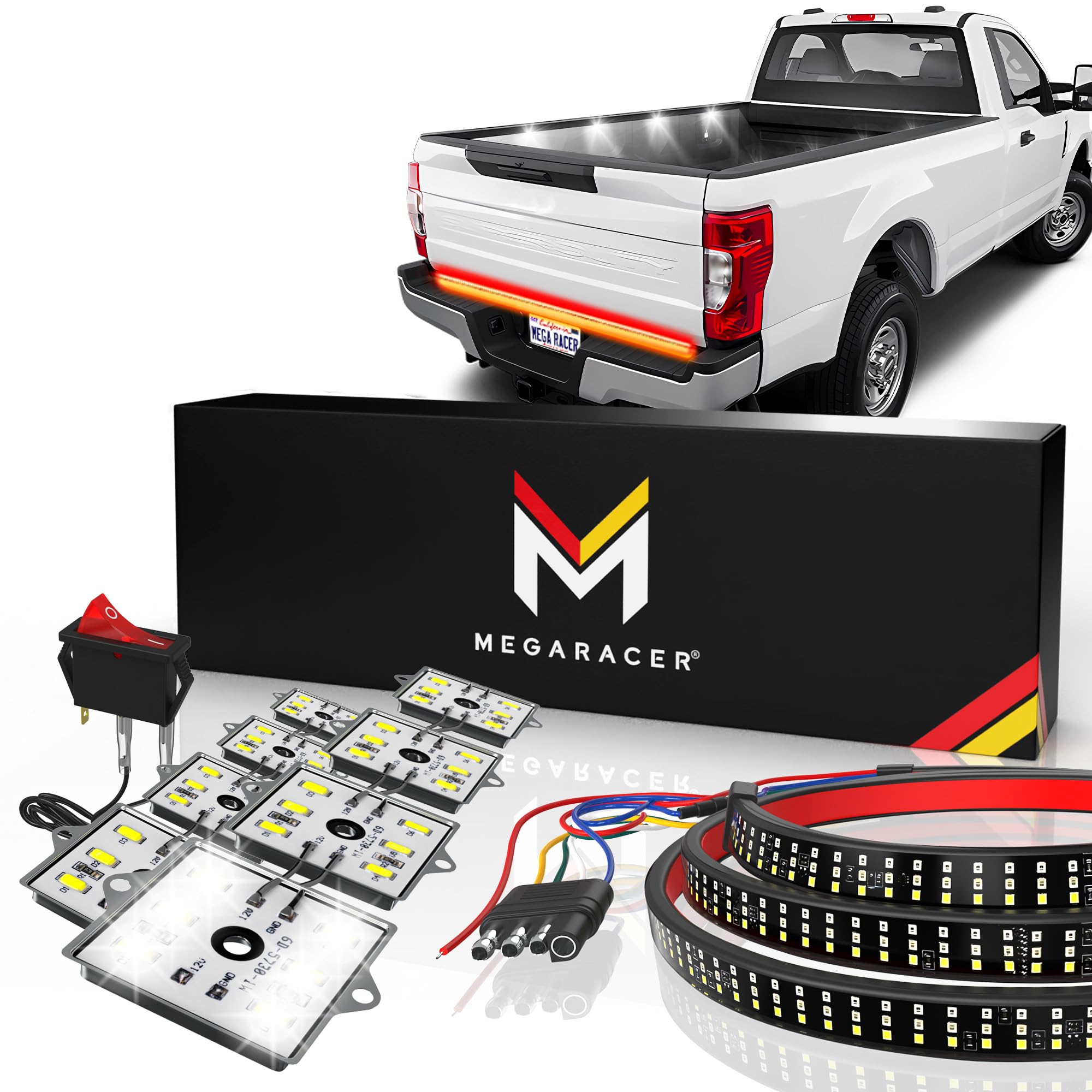 Mega Racer Triple Row 60 Inch Led Tailgate Light Bar & Truck Bed Lights Combo - Super Bright Led Chips, Automotive Accessories F