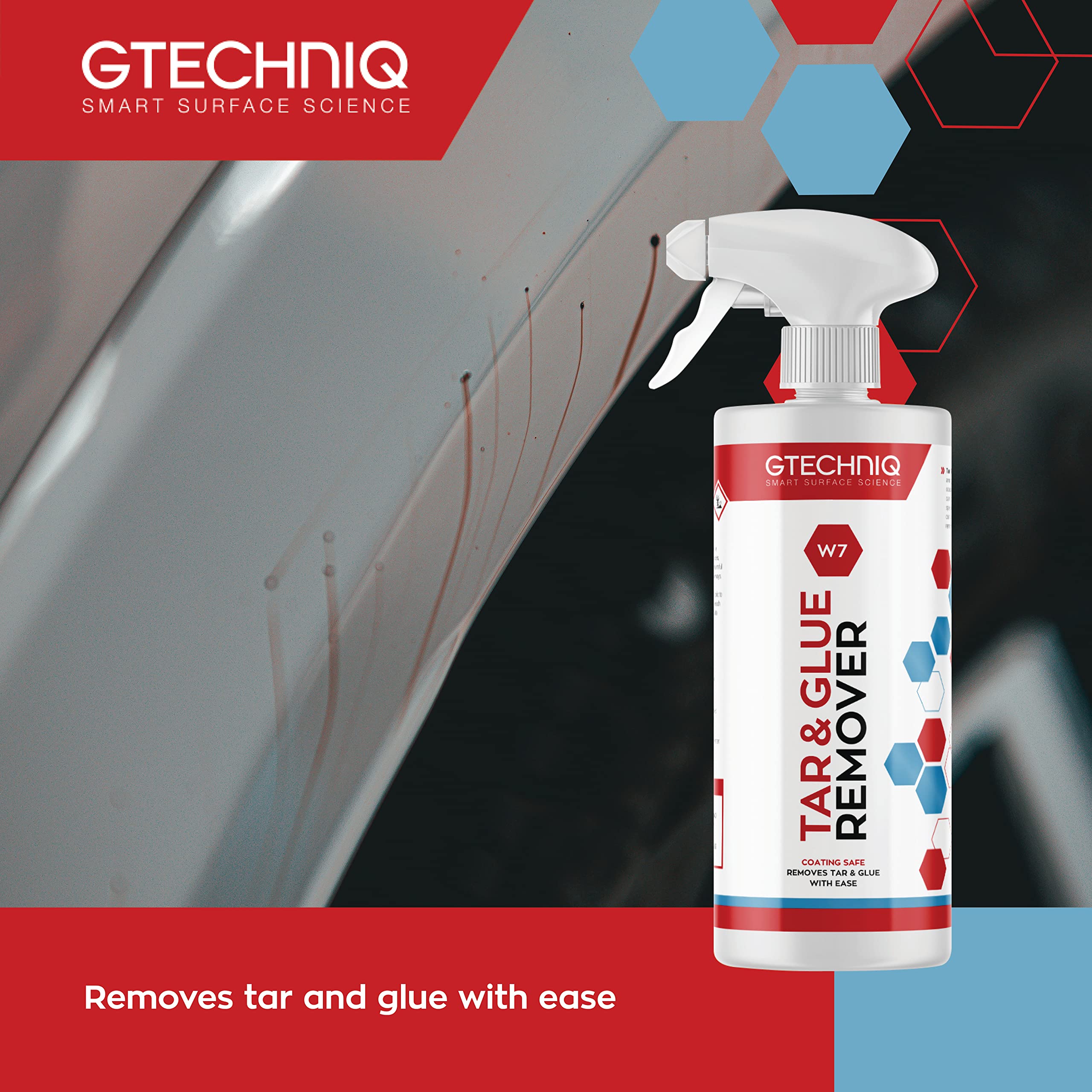 Gtechniq W7 Tar and Glue Remover - Solvent-Based, 500ml, White, Safe for Waxes & Coatings