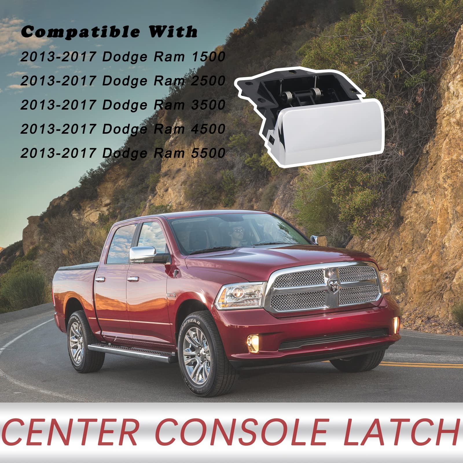 Tqponly Center Console Latch Handle Compatible With 2013-2017 Dodge Ram 1500 2500 3500 4500 5500 Replaces 68230371Aa