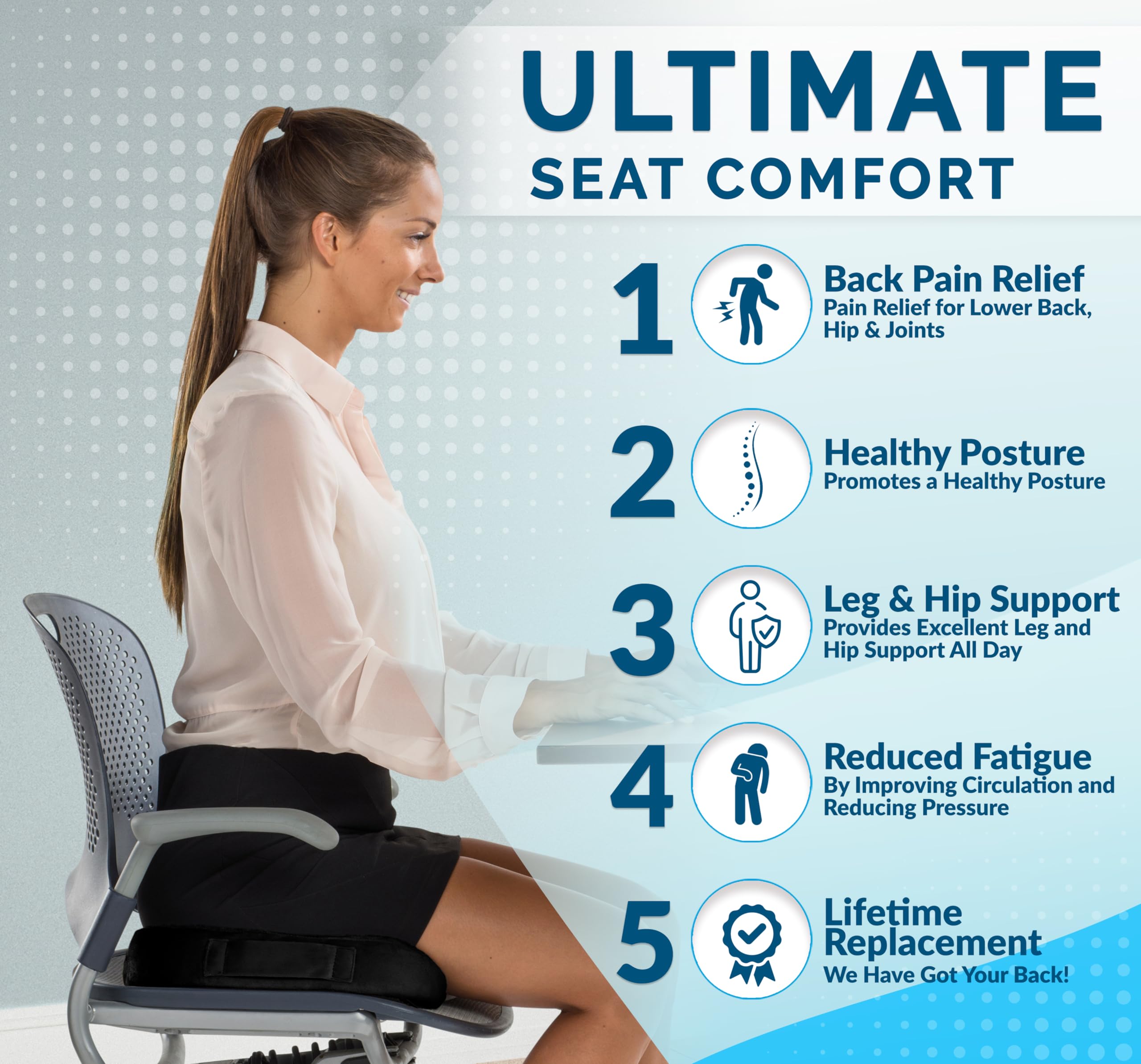 ComfiLife Premium Comfort Seat Cushion - Non-Slip 100% Memory Foam Coccyx Cushion for Tailbone Pain - Black - Model CLSCBLK