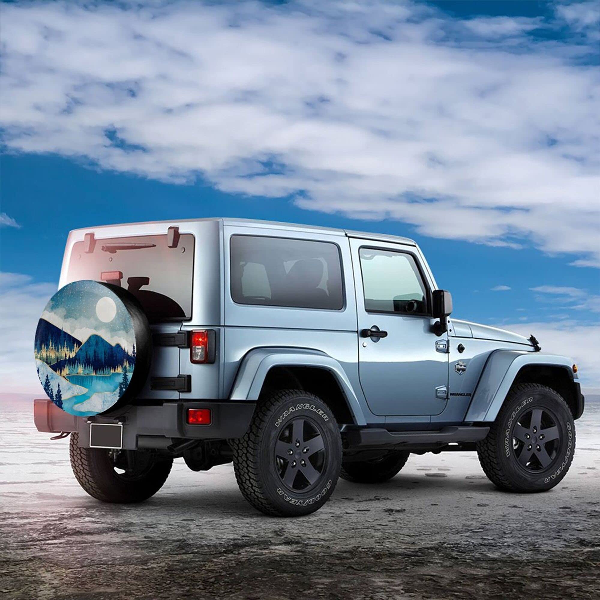 Blue Gold Spare Tire Cover Mountain Tree Star Waterproof Dust-Proof Universal Spare Wheel Tire Covers 15 Inch Fit For Rv Travel